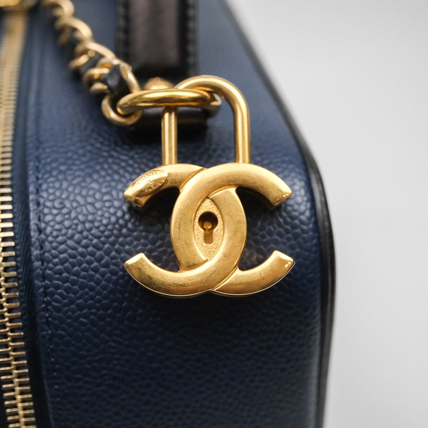 Chanel Quilted Large CC Filigree Vanity Case Navy Black Caviar