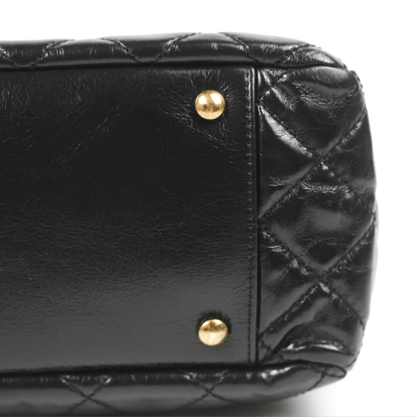 Chanel Large Castle Rock Flap Bag Black Glazed Aged Calfskin Burgundy Handle