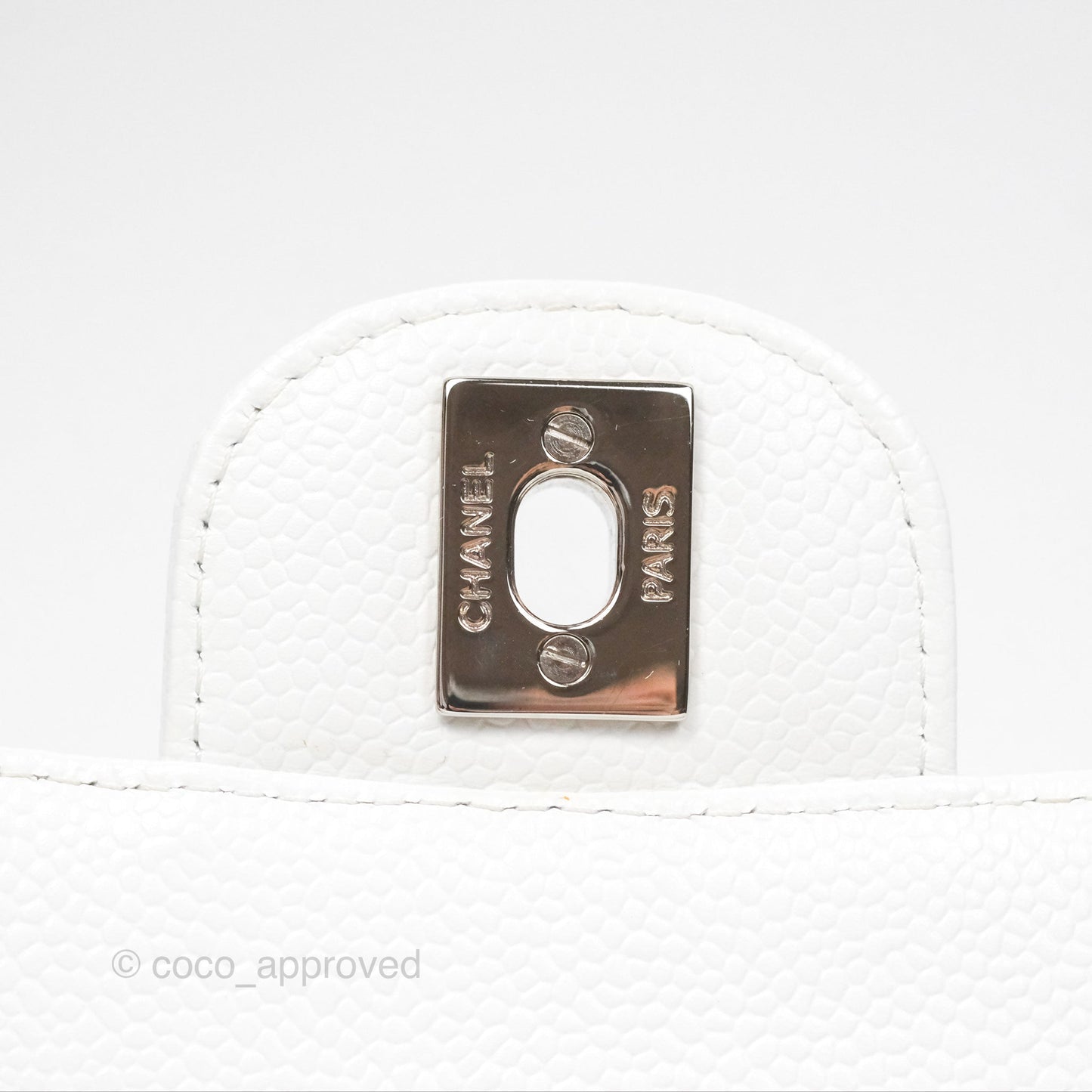 Chanel Classic M/L Medium Flap Quilted White Caviar Silver Hardware