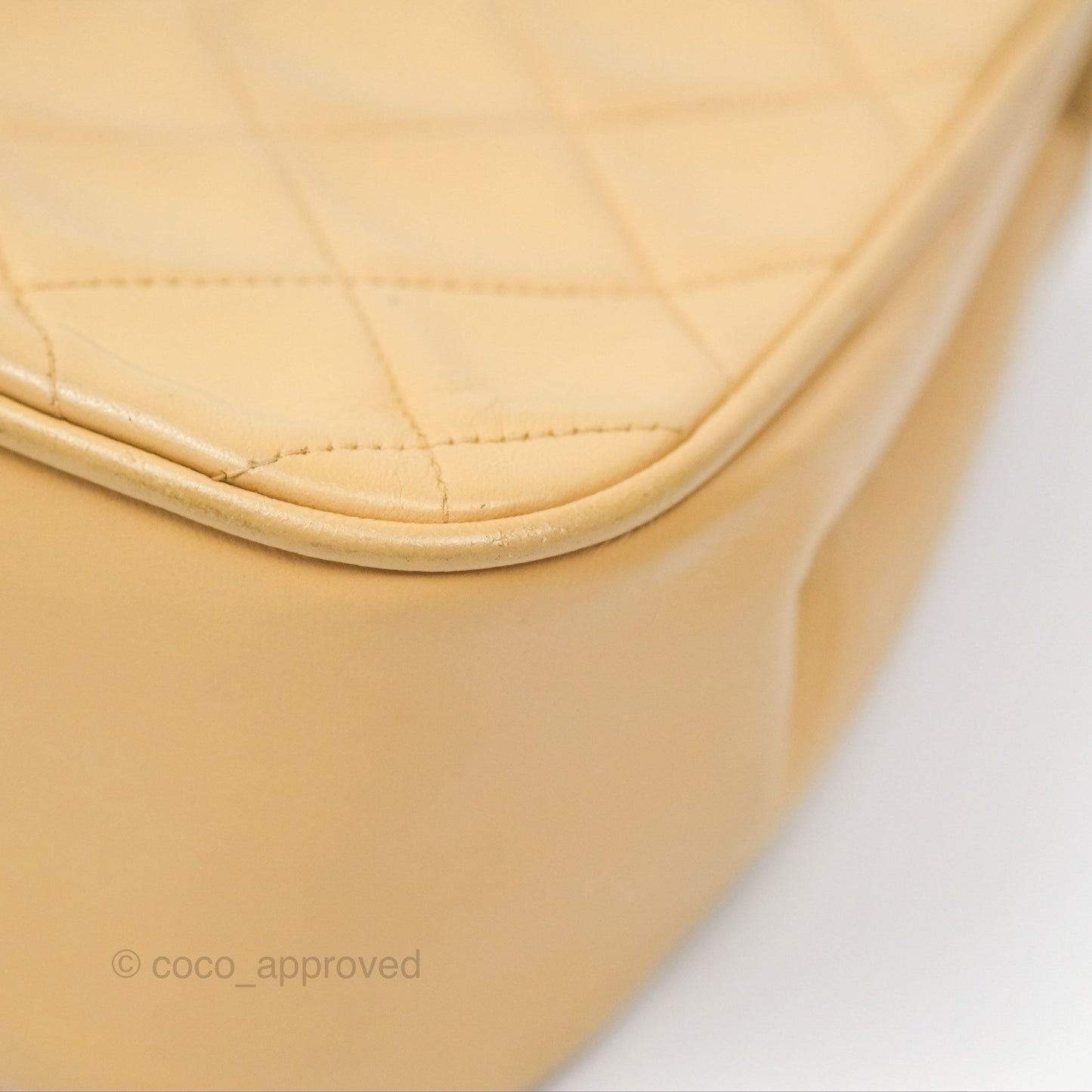Chanel Vintage Round Flap Bag Quilted Beige Lambskin Gold Hardware
