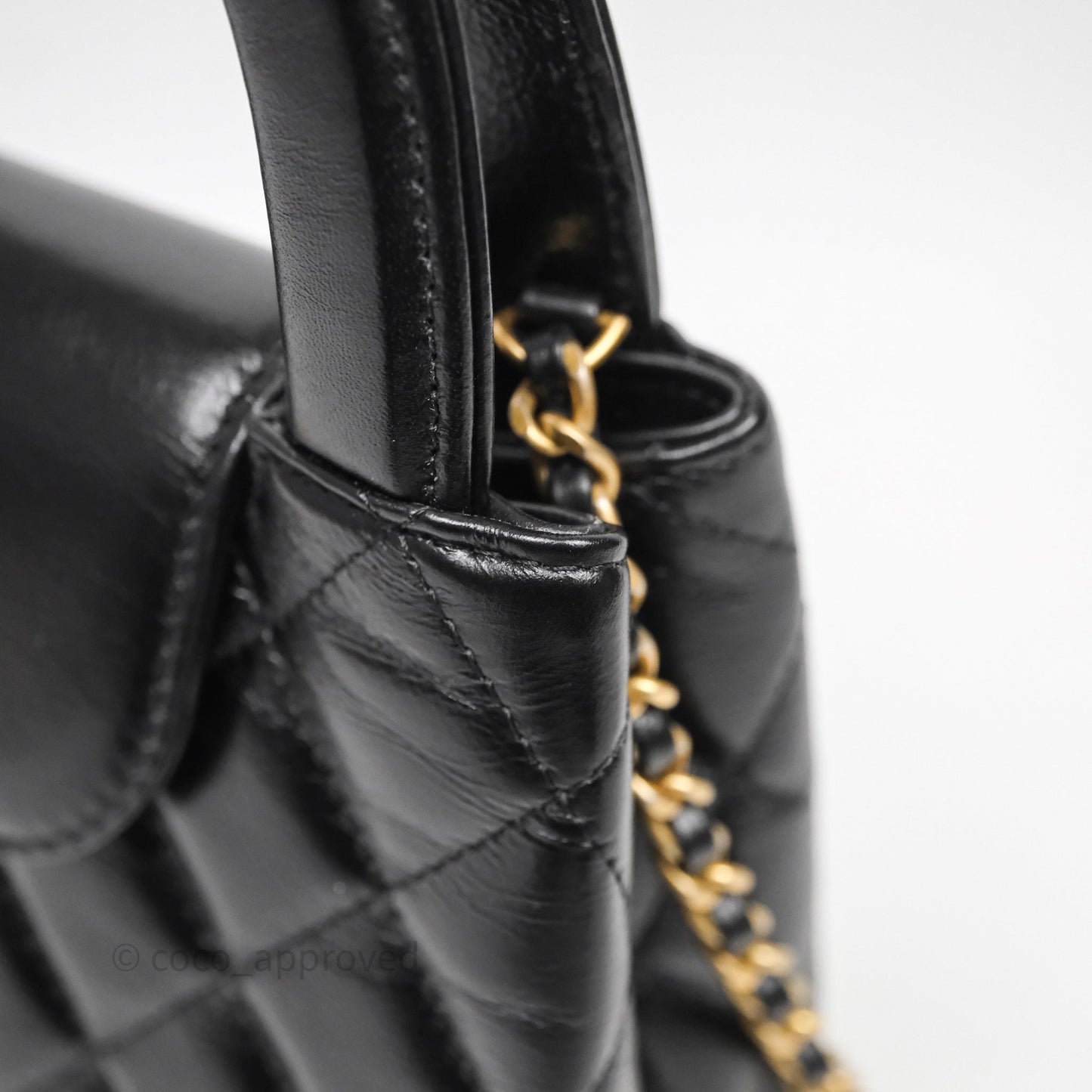 Chanel Kelly Bag Quilted Black Shiny Crumpled Calfskin Aged Gold Hardware