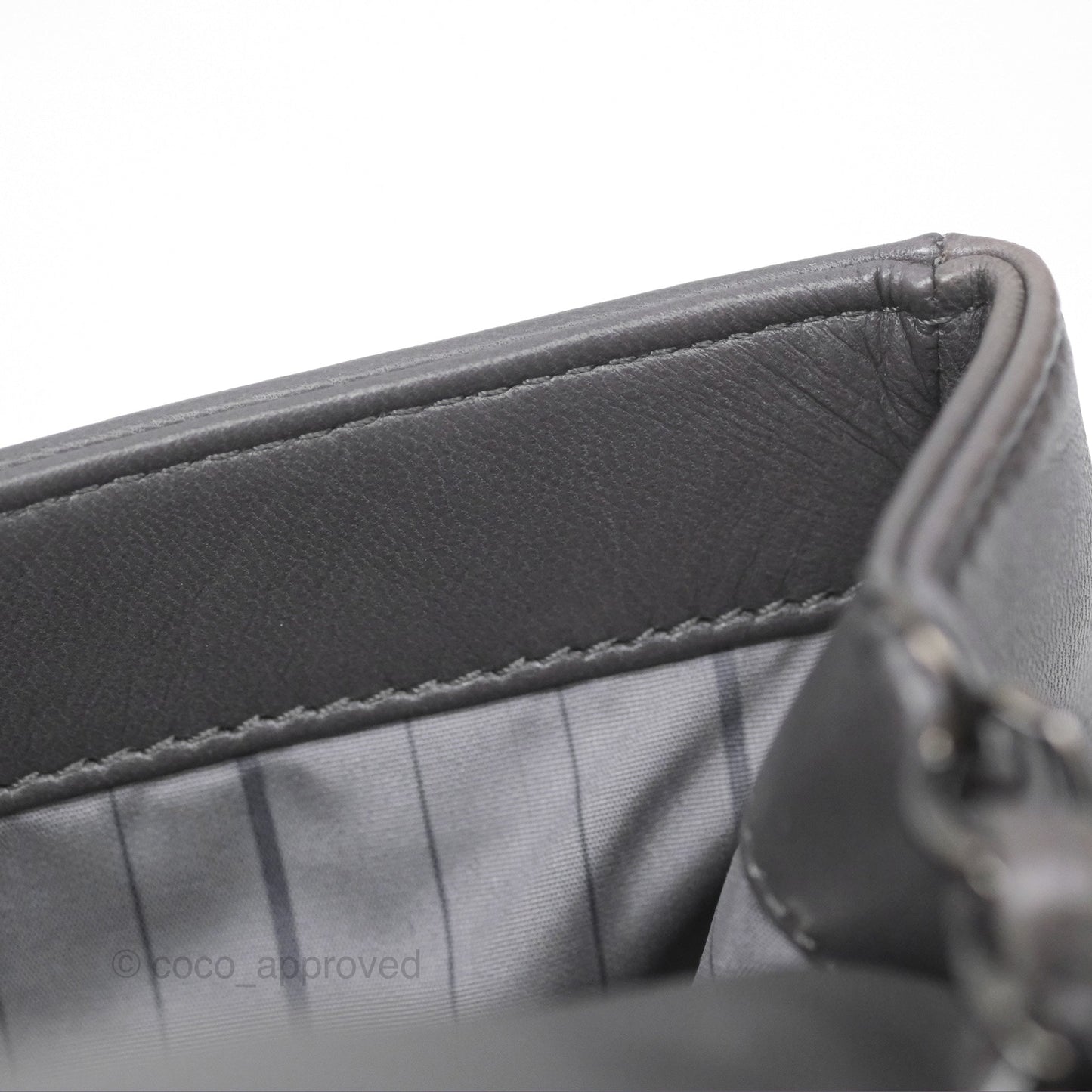Chanel Studded CC East West Flap Shoulder Bag Lambskin Dark Grey