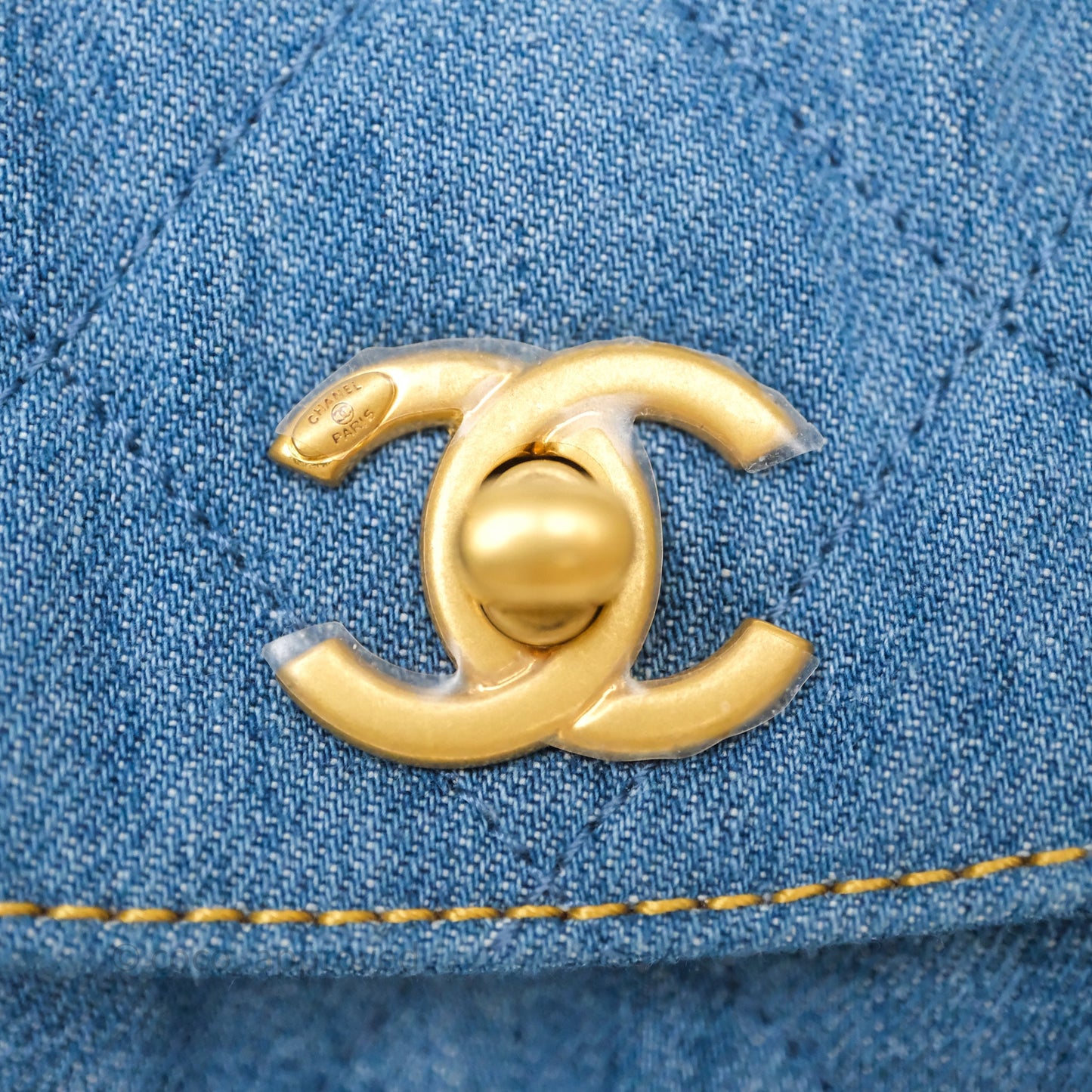 Chanel Double Pocket Hobo Bag Blue Denim Aged Gold Hardware