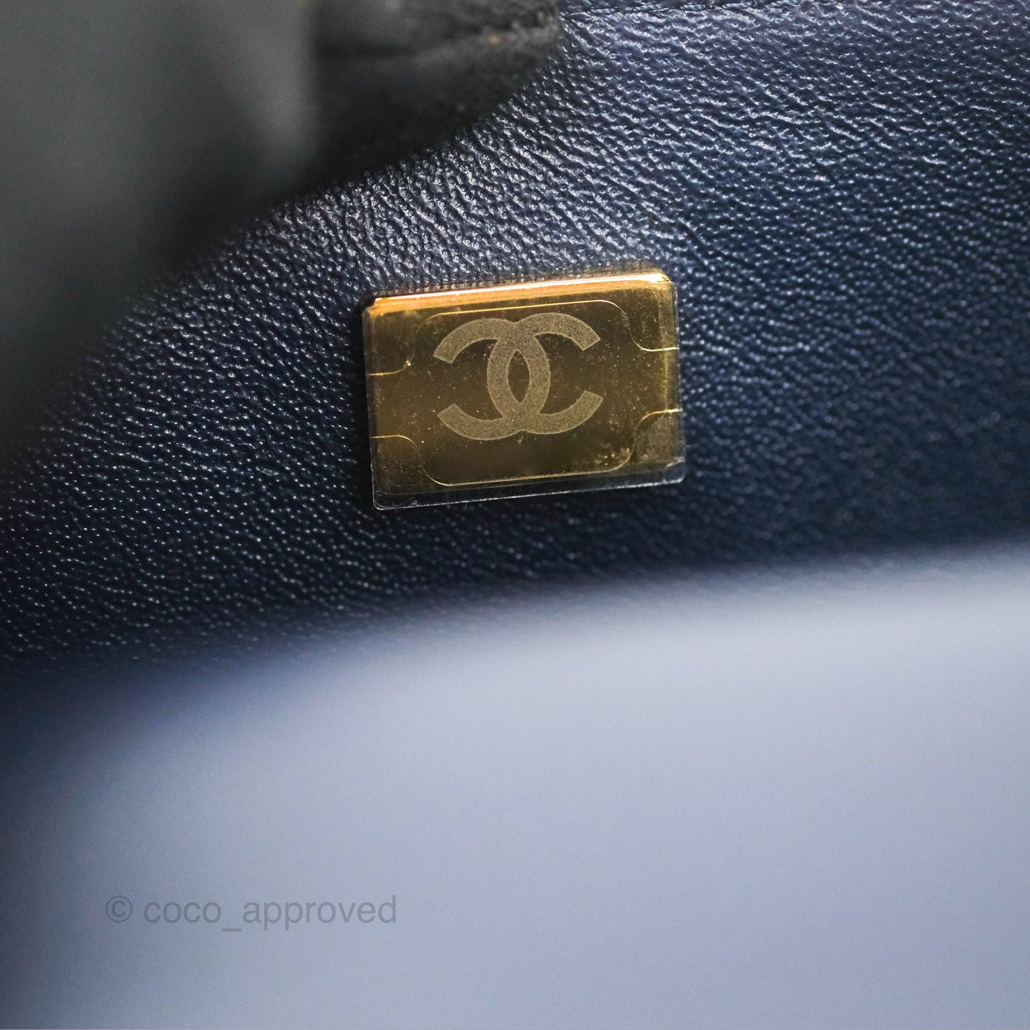 Chanel Top Handle Mini Rectangular Flap Bag Navy Lambskin Gold Hardware