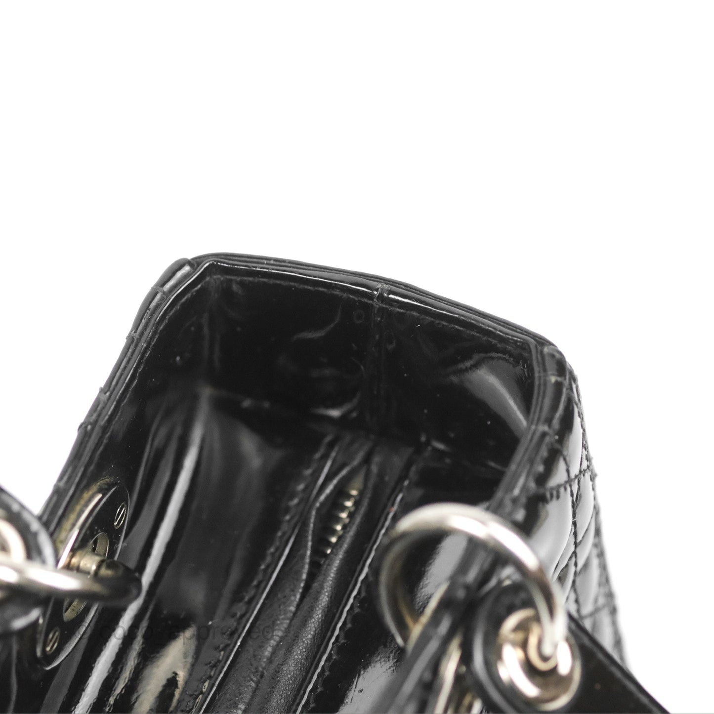 Christian Dior Medium Lady Dior Black Patent Silver Hardware
