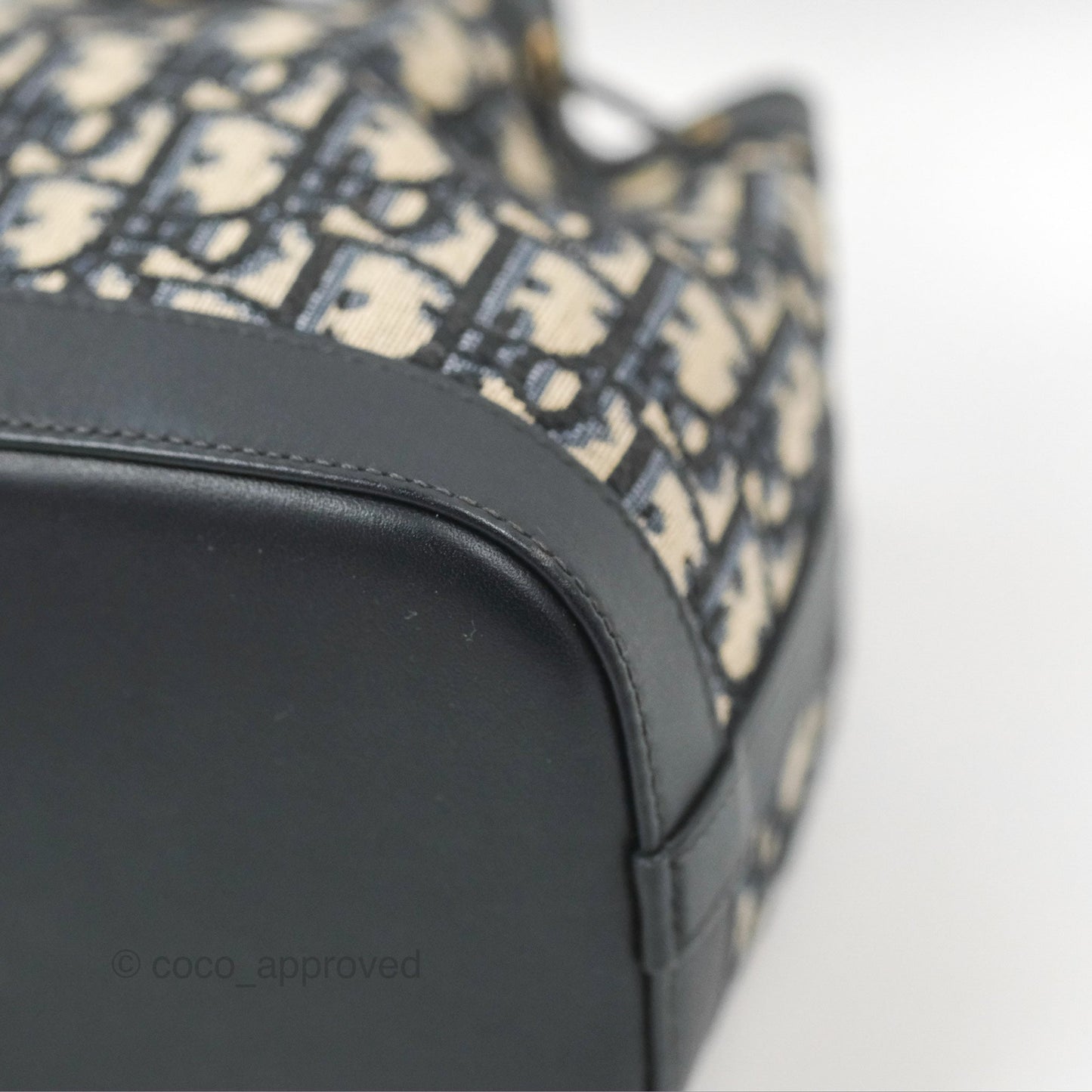 Dior Drawstring Chain Bucket Bag Navy Oblique Canvas