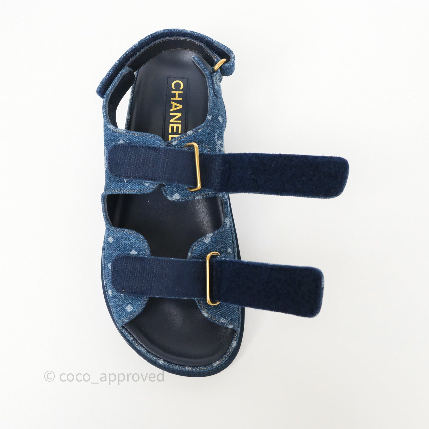 Chanel CC Dots Dad Sandals Denim Blue 23P Size 38