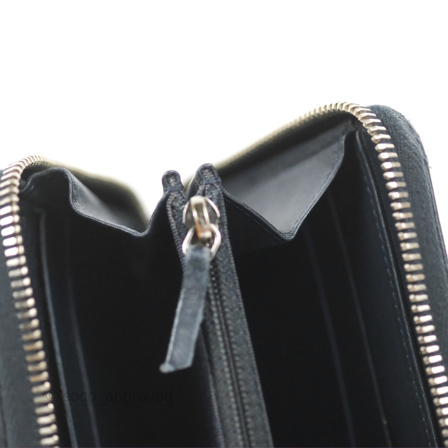 Chanel Quilted Zip Long Wallet Navy Lambskin Silver Hardware