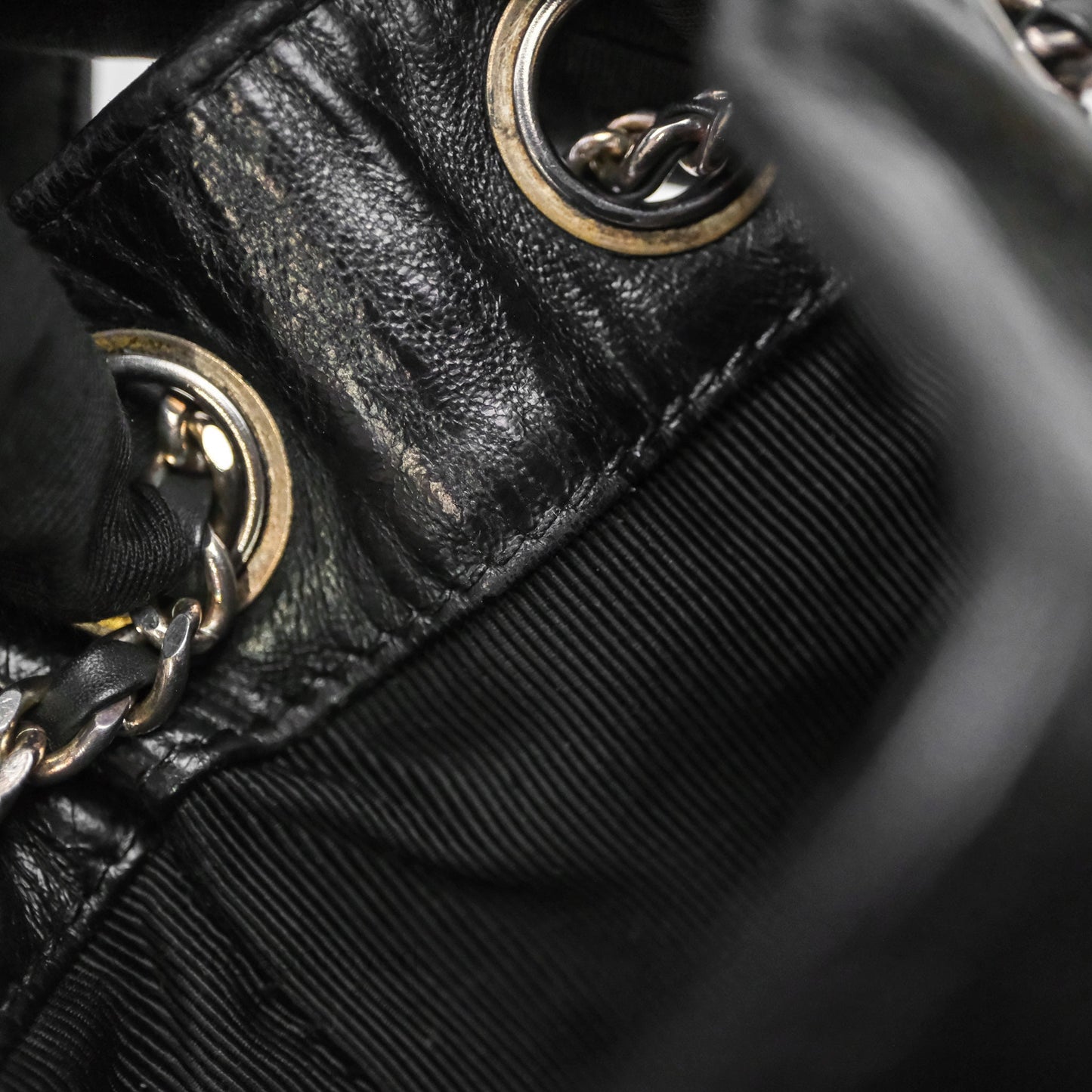 Chanel Vintage CC Drawstring Bag Black Calfskin Silver Hardware