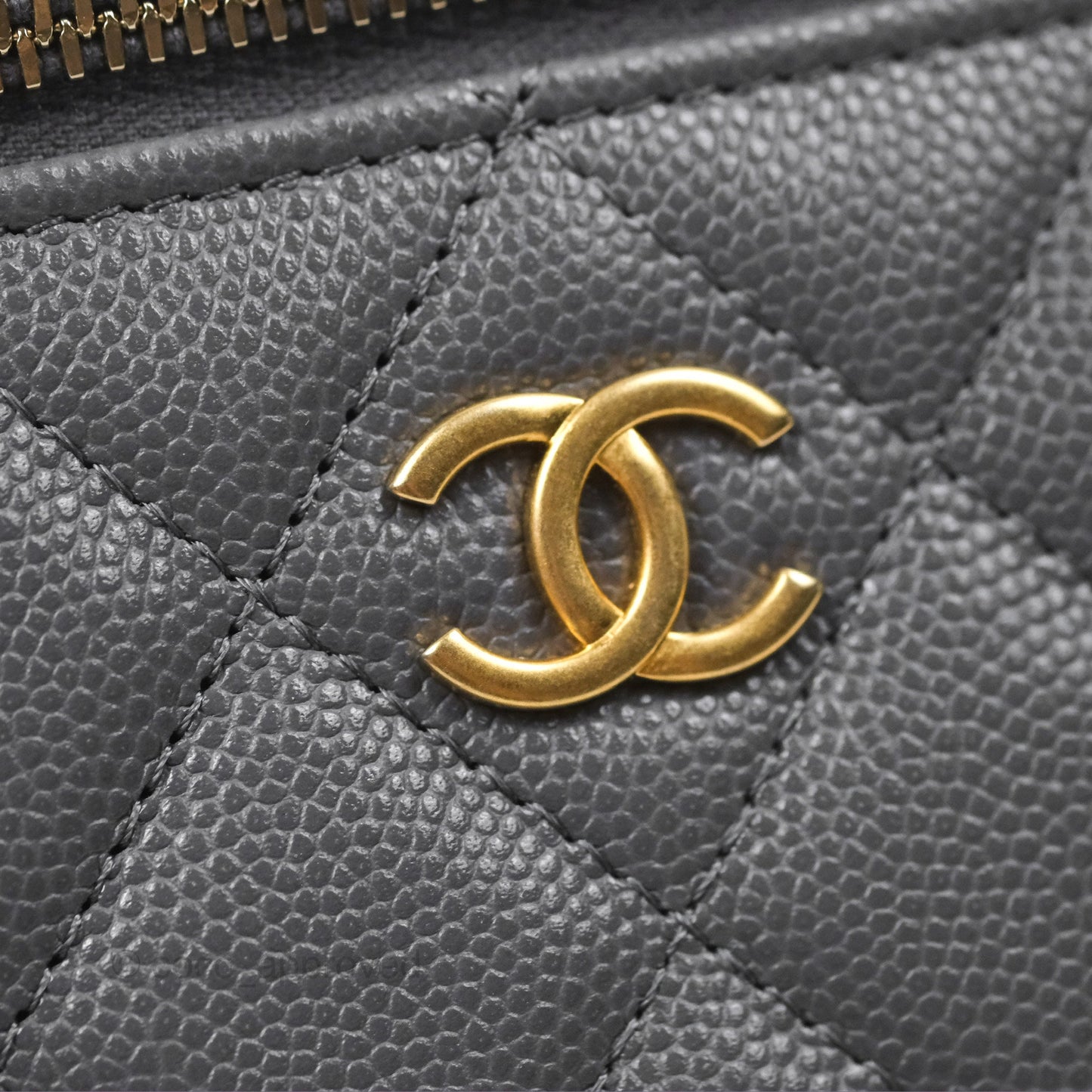 Chanel Vanity Rectangular with Top Handle Grey Caviar Aged Gold Hardware 24A