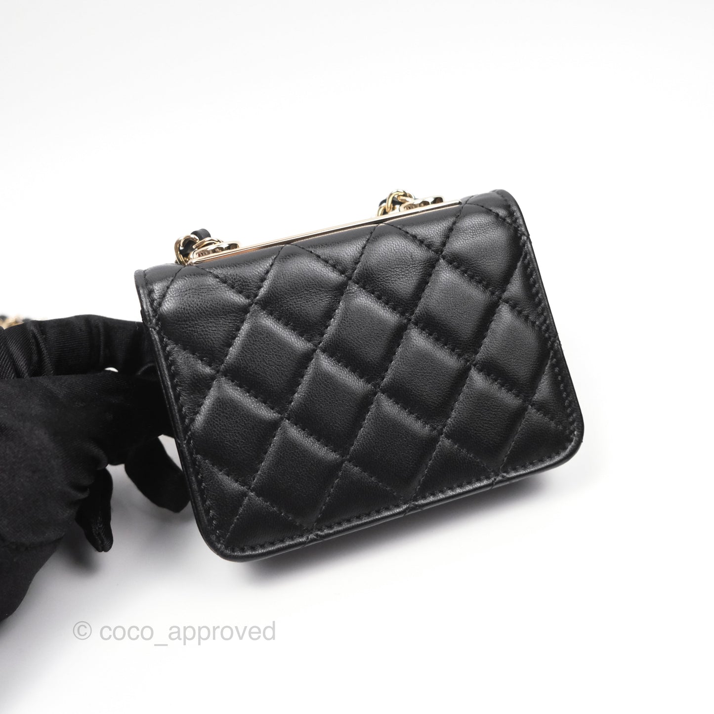 Chanel Mini Quilted Trendy CC Card Holder With Chain Black Lambskin Gold Hardware
