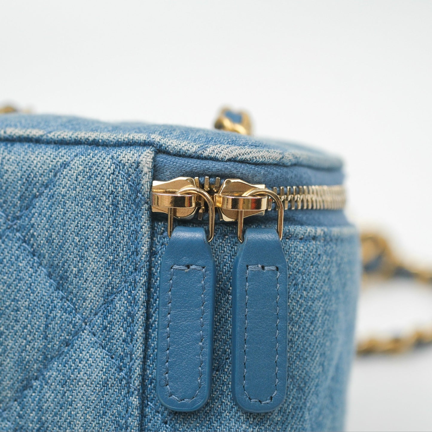 Chanel Mini Pearl Crush Vanity With Chain Denim Aged Gold Hardware