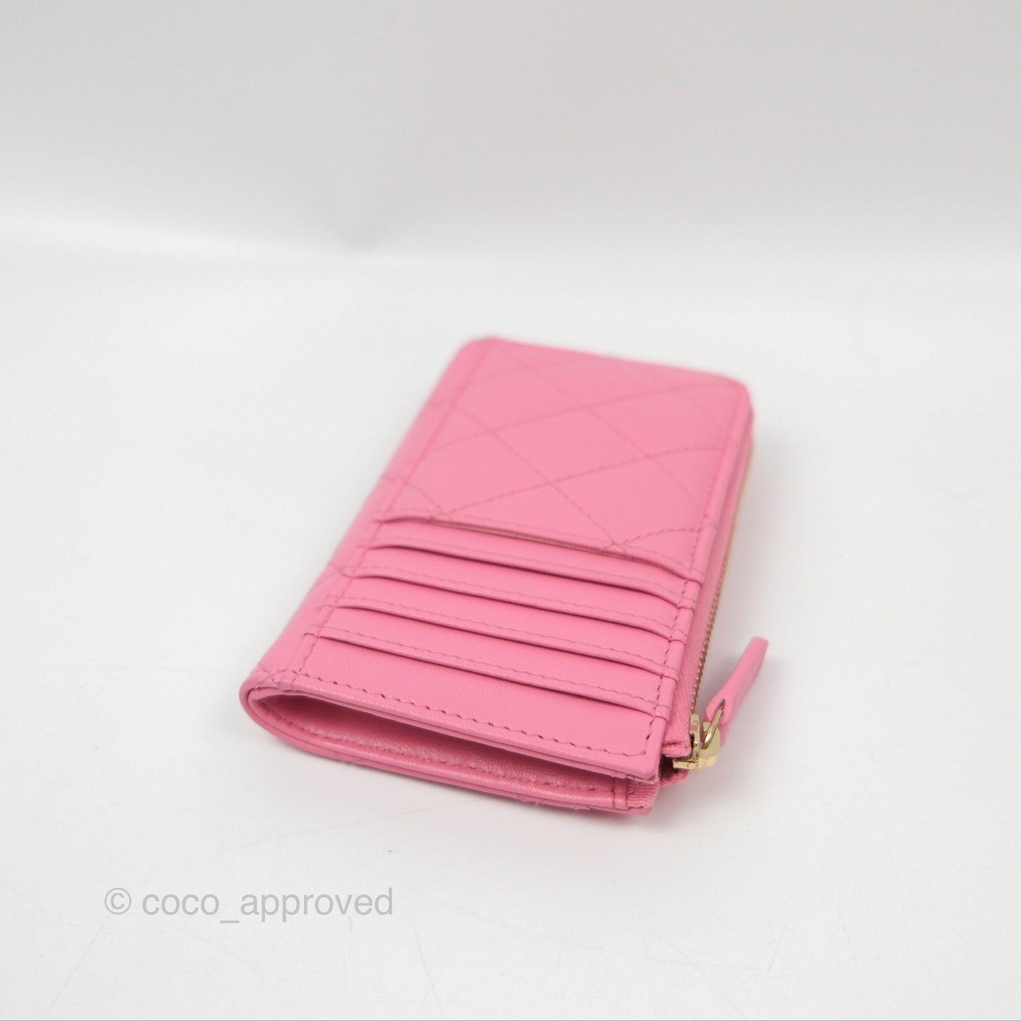 Chanel Quilted Zip Card Holder Pink Lambskin Gold Hardware 23S