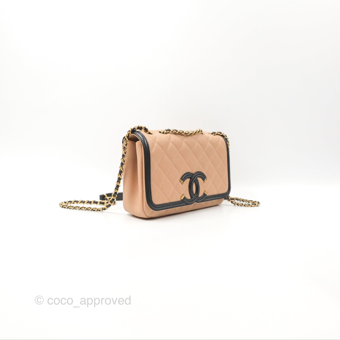 Chanel Quilted Small CC Filigree Flap Beige Black Caviar