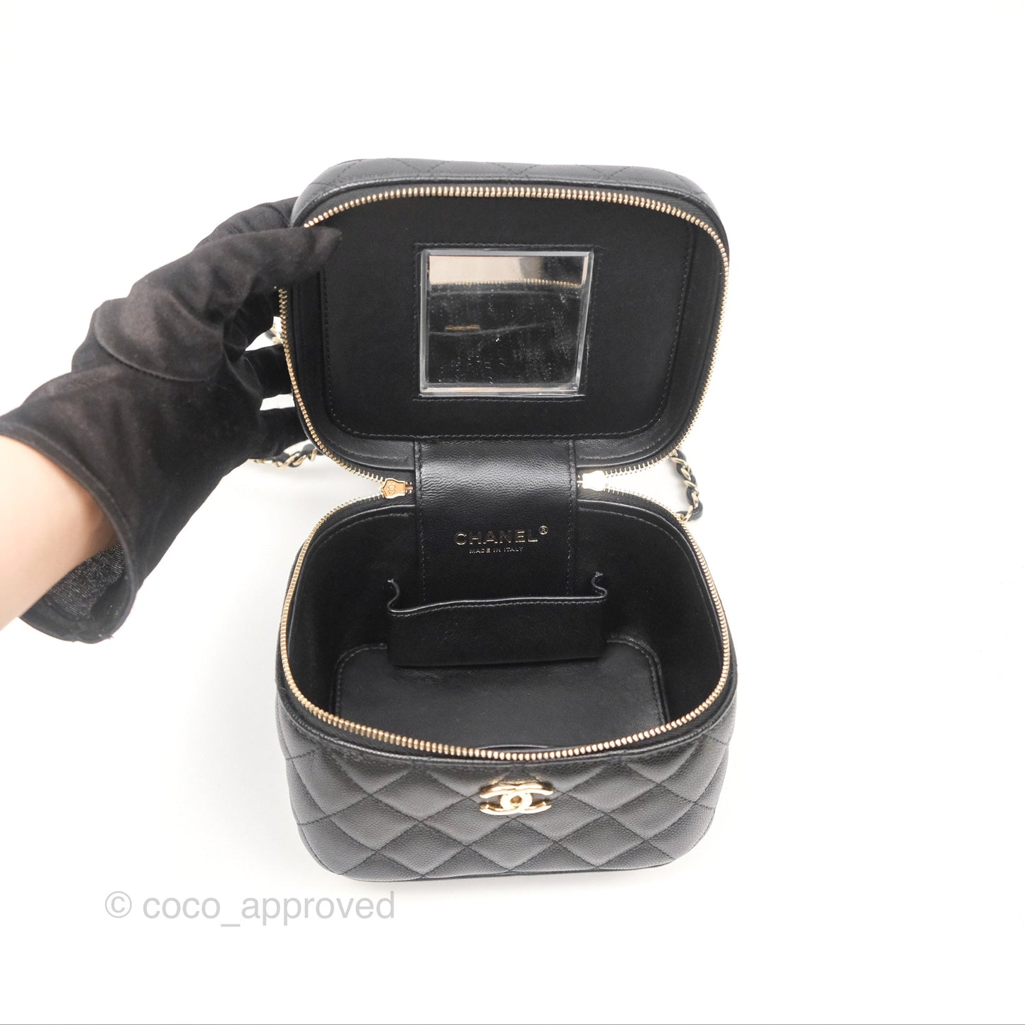 Chanel Quilted Top Handle Vanity Case Black Caviar Gold Hardware