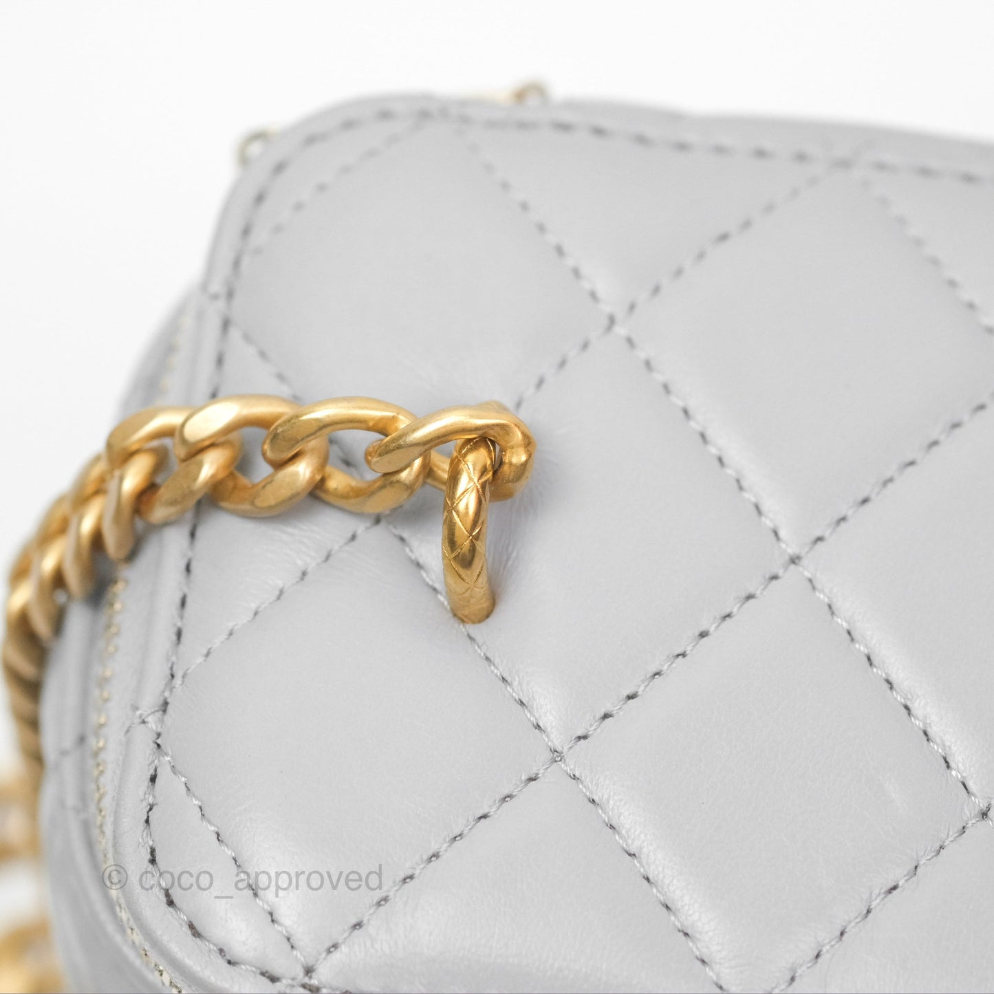 Chanel All Slide Vanity with Adjustable Chain Grey Lambskin Aged Gold Hardware