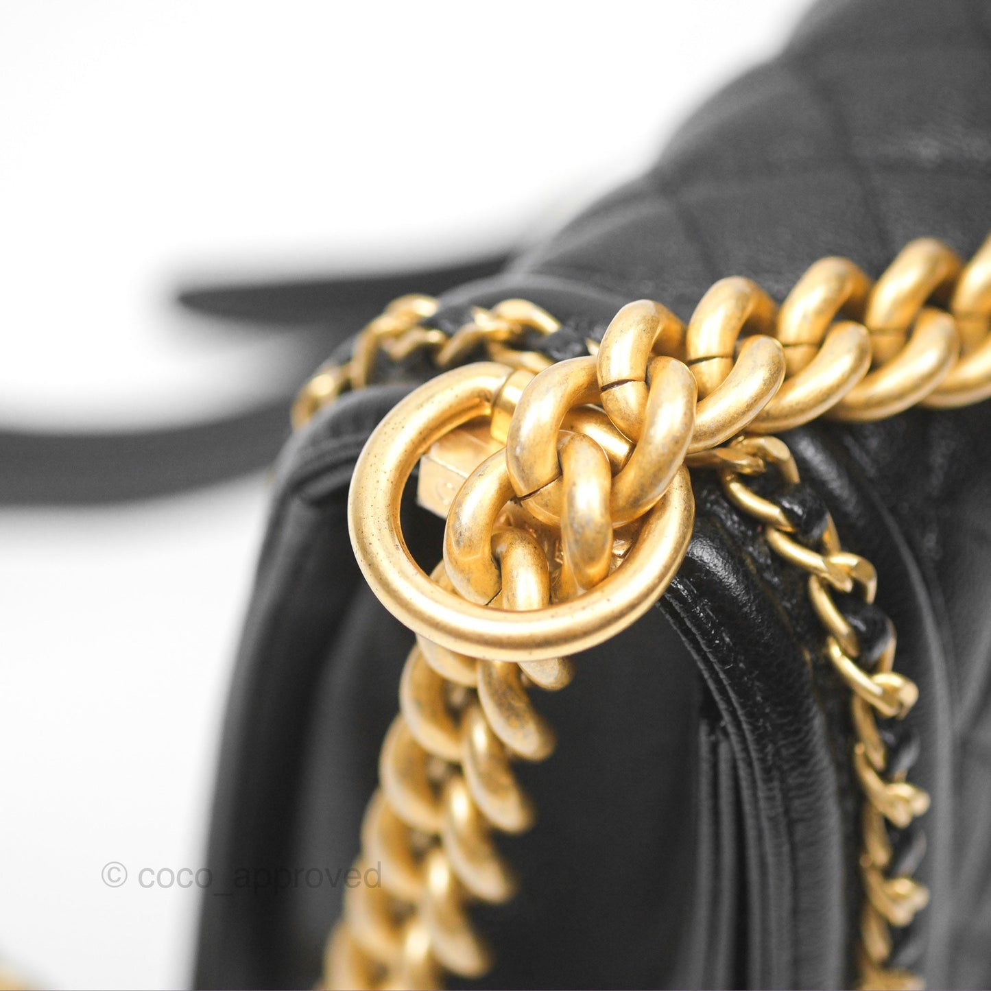 Chanel Small Chain Around Boy Quilted Black Caviar Aged Gold Hardware