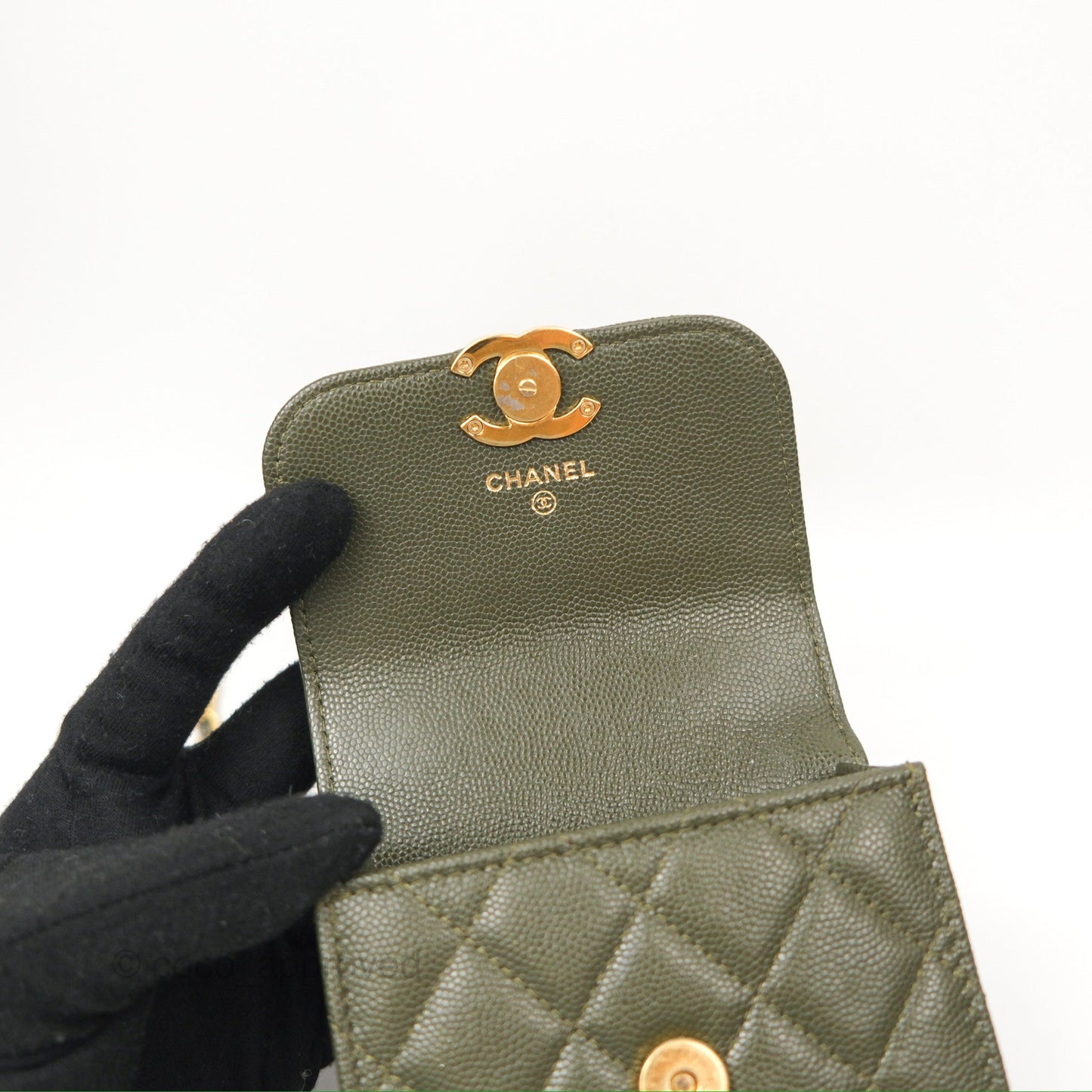 Chanel Coco First Mini Clutch On Chain Dark Olive Green Caviar Gold Hardware 22K