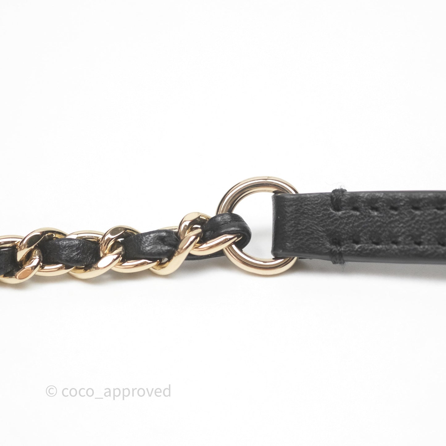 Chanel Logo Pearl Chain Flap Bag Black Lambskin Gold Hardware
