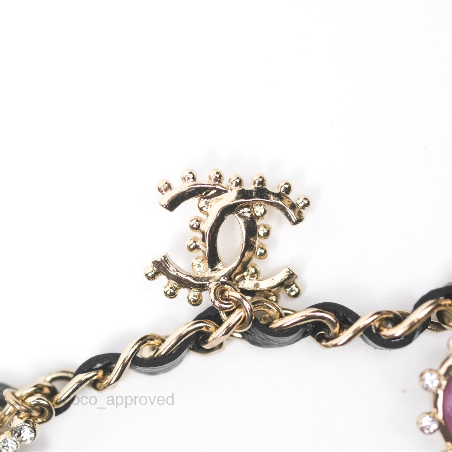 Chanel Crystal CC Resin Necklace Choker Lambskin Gold Hardware 21A