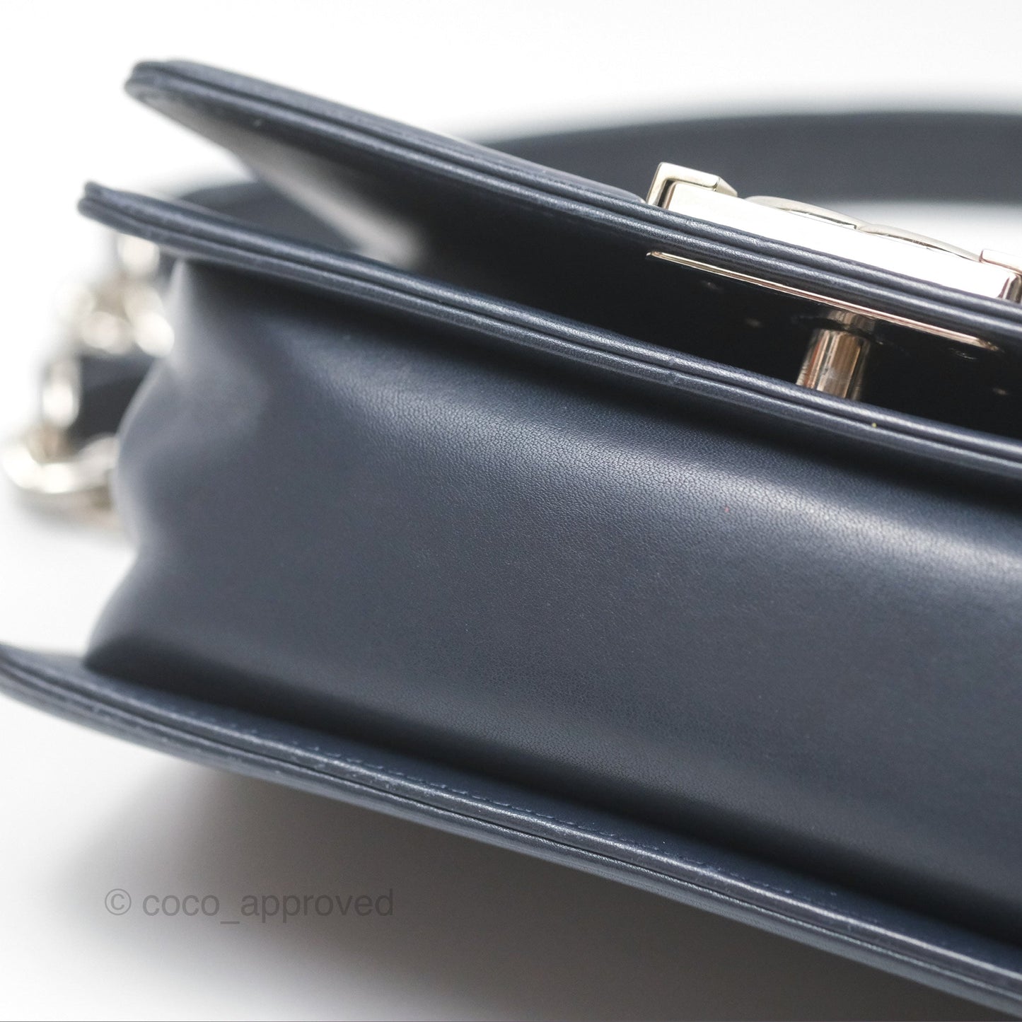 Chanel Small Chevron Boy Navy Calfskin Silver Hardware