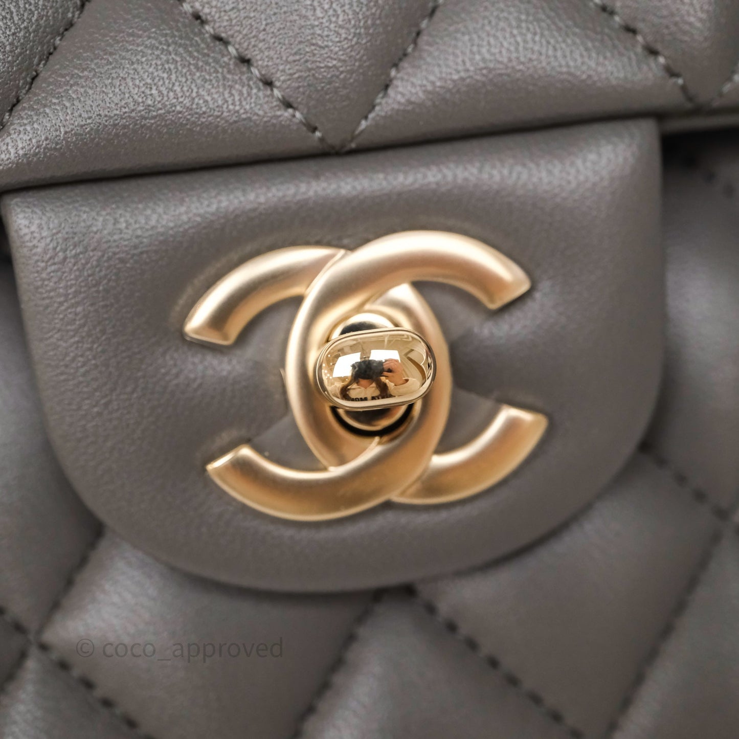 Chanel Small Quilted Classic Flap Grey Lambskin Light Gold Hardware
