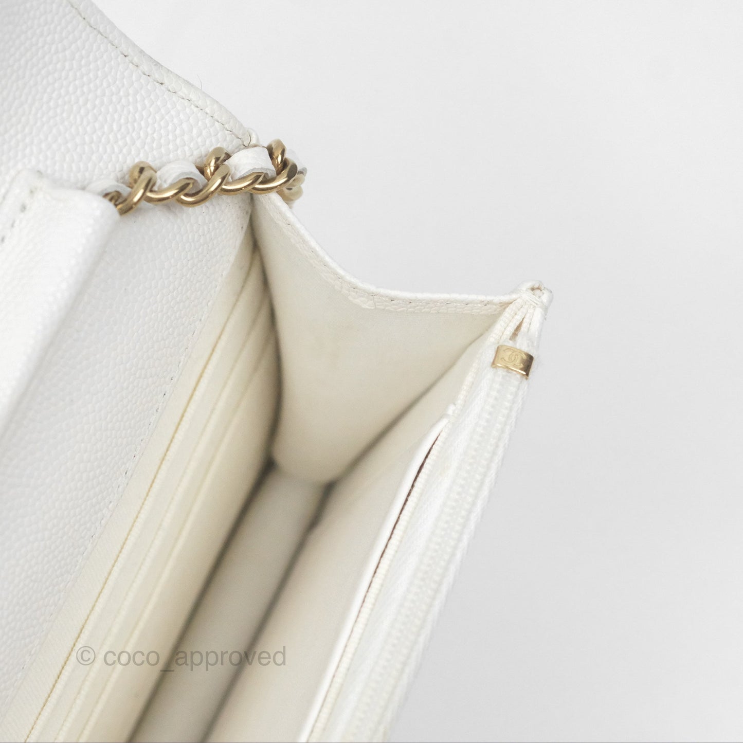 Chanel Quilted Classic Wallet on Chain WOC White Caviar Gold Hardware