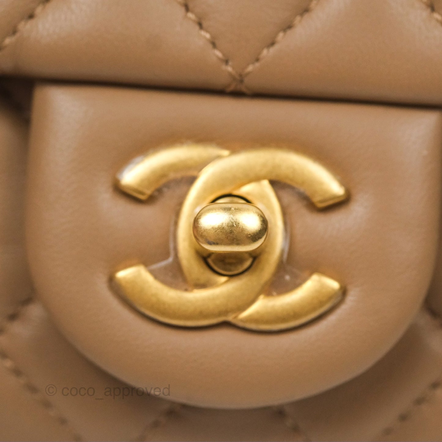 Chanel Mini Rectangular Pearl Crush Quilted Beige Lambskin Aged Gold Hardware