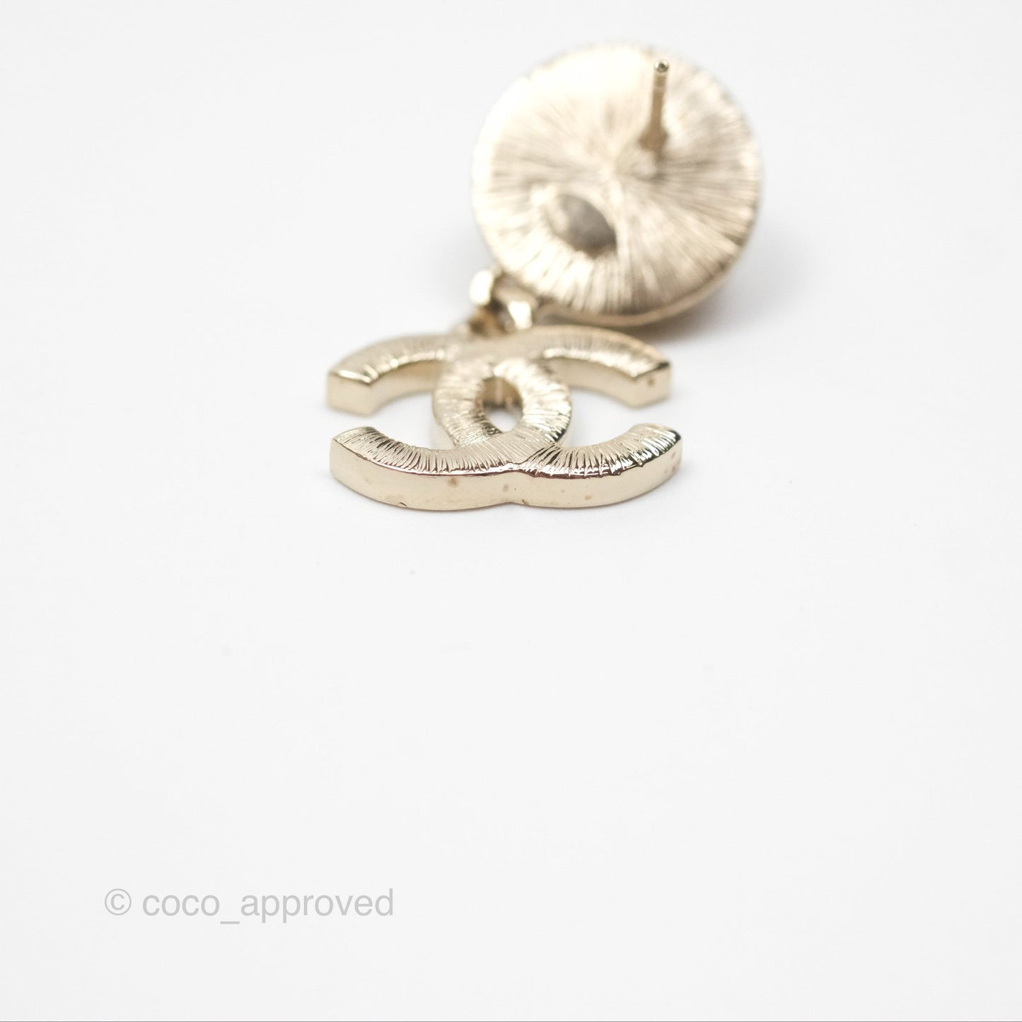 Chanel Round Resin Crystal CC Drop Earrings Gold Tone 21B