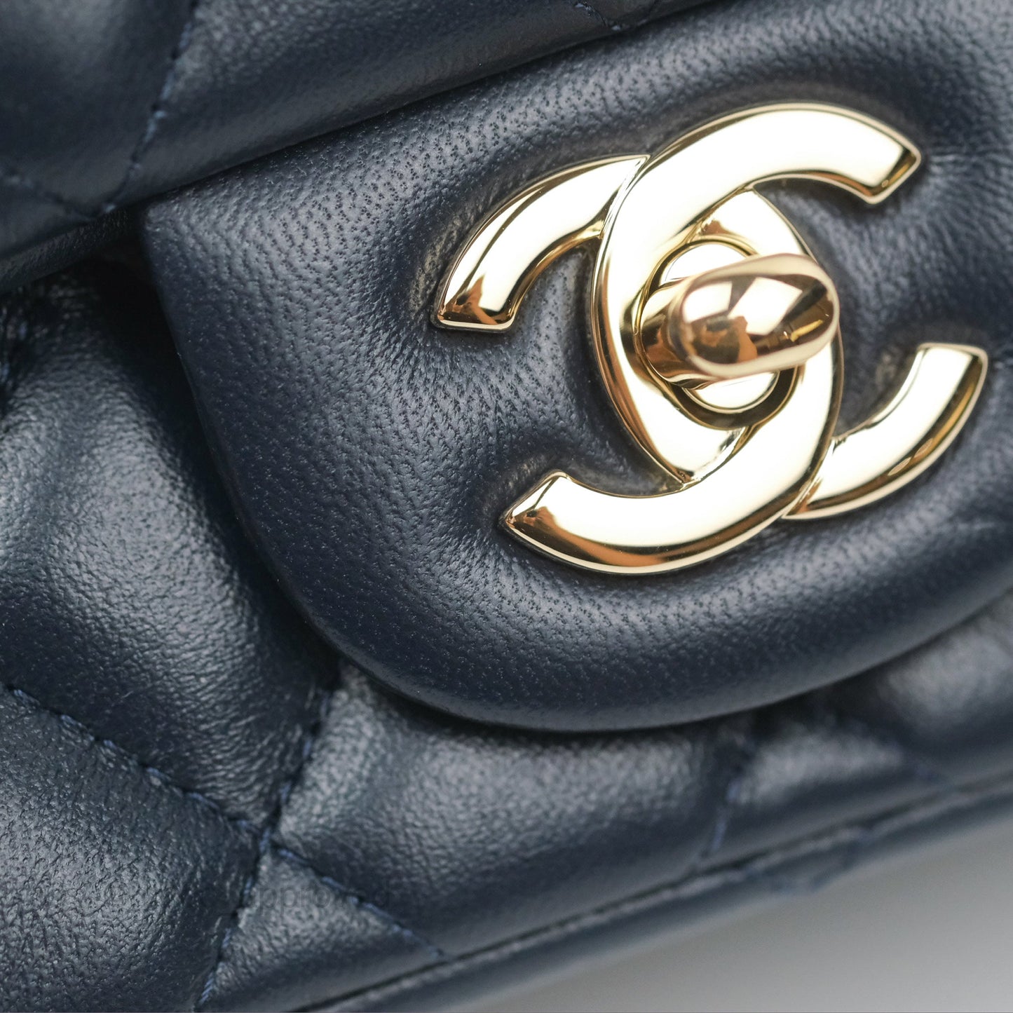 Chanel Mini Square Quilted Navy Lambskin Gold Hardware