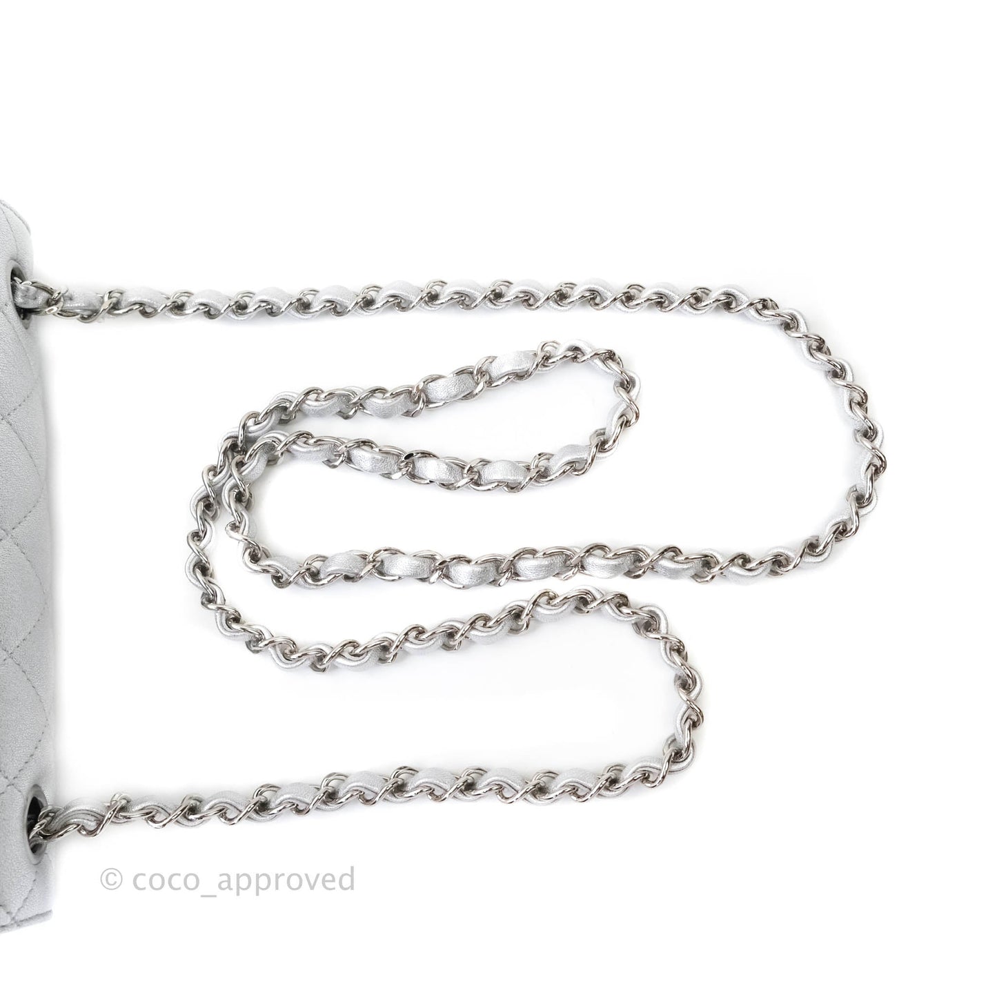 Chanel Quilted Mini Rectangular Flap Metallic Silver Lambskin Silver Hardware