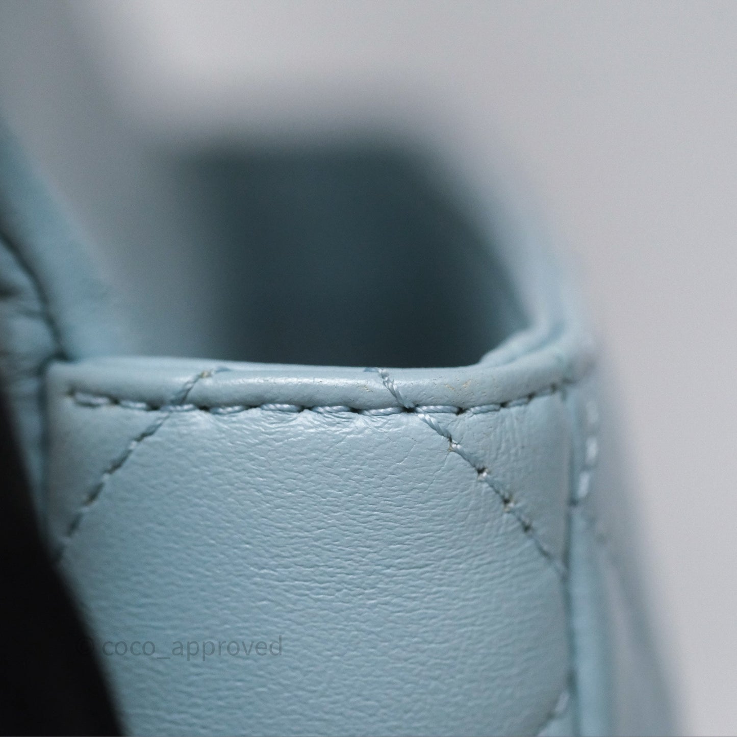 Chanel Quilted Enamel Pending CC Mini Square Flap Baby Blue Lambskin 22P