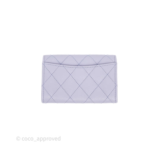 Chanel Quilted Flap Card Holder Lilac Caviar Silver Hardware