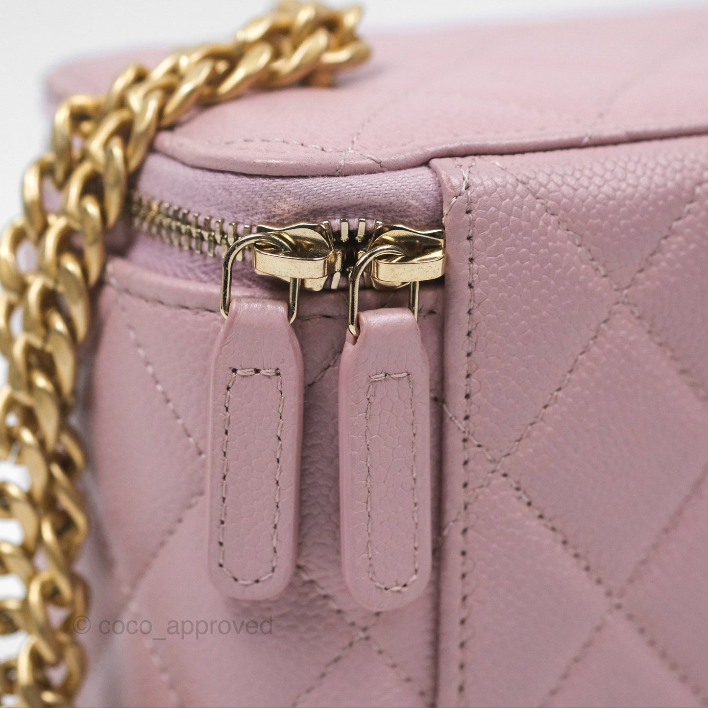 Chanel Vanity with Heart Adjustable Chain Dusty Pink Caviar Aged Gold Hardware