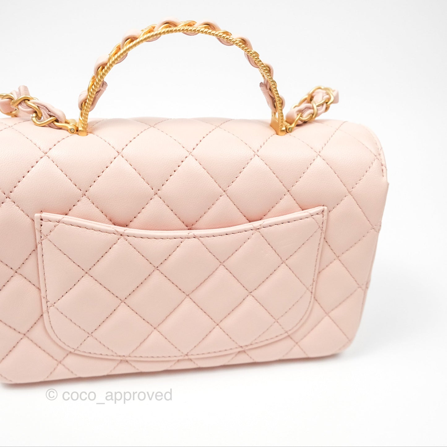 Chanel Top Handle Mini Rectangular Flap Bag Light Pink Lambskin Aged Gold Hardware