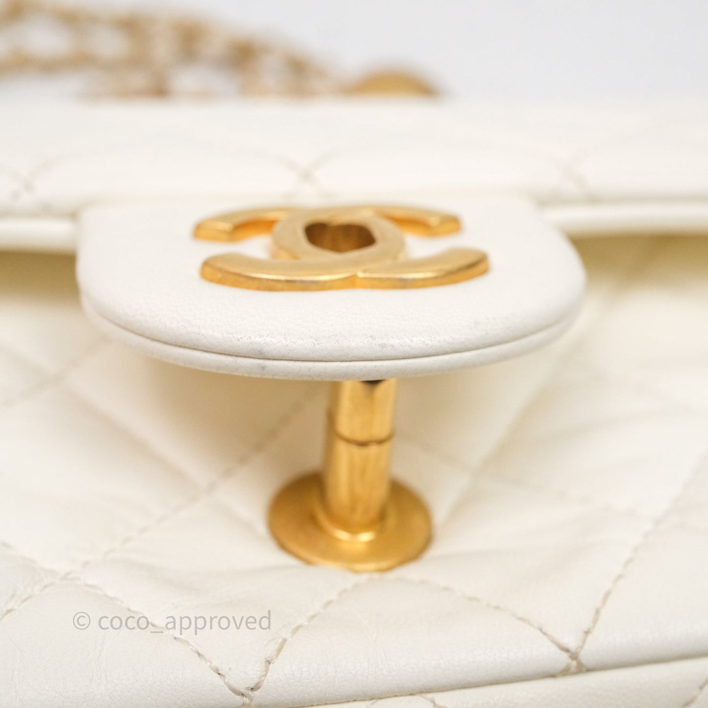 Chanel Mini Rectangular Pearl Crush White Lambskin Aged Gold Hardware
