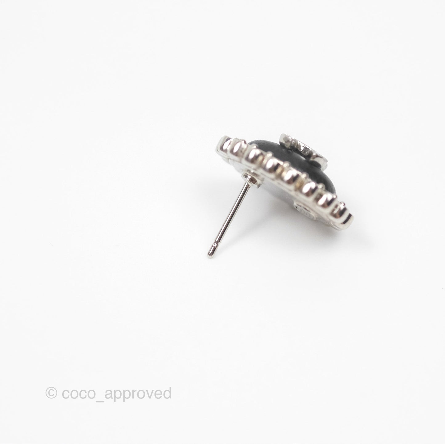 Chanel Black Crystal CC Earrings Silver Tone 22B