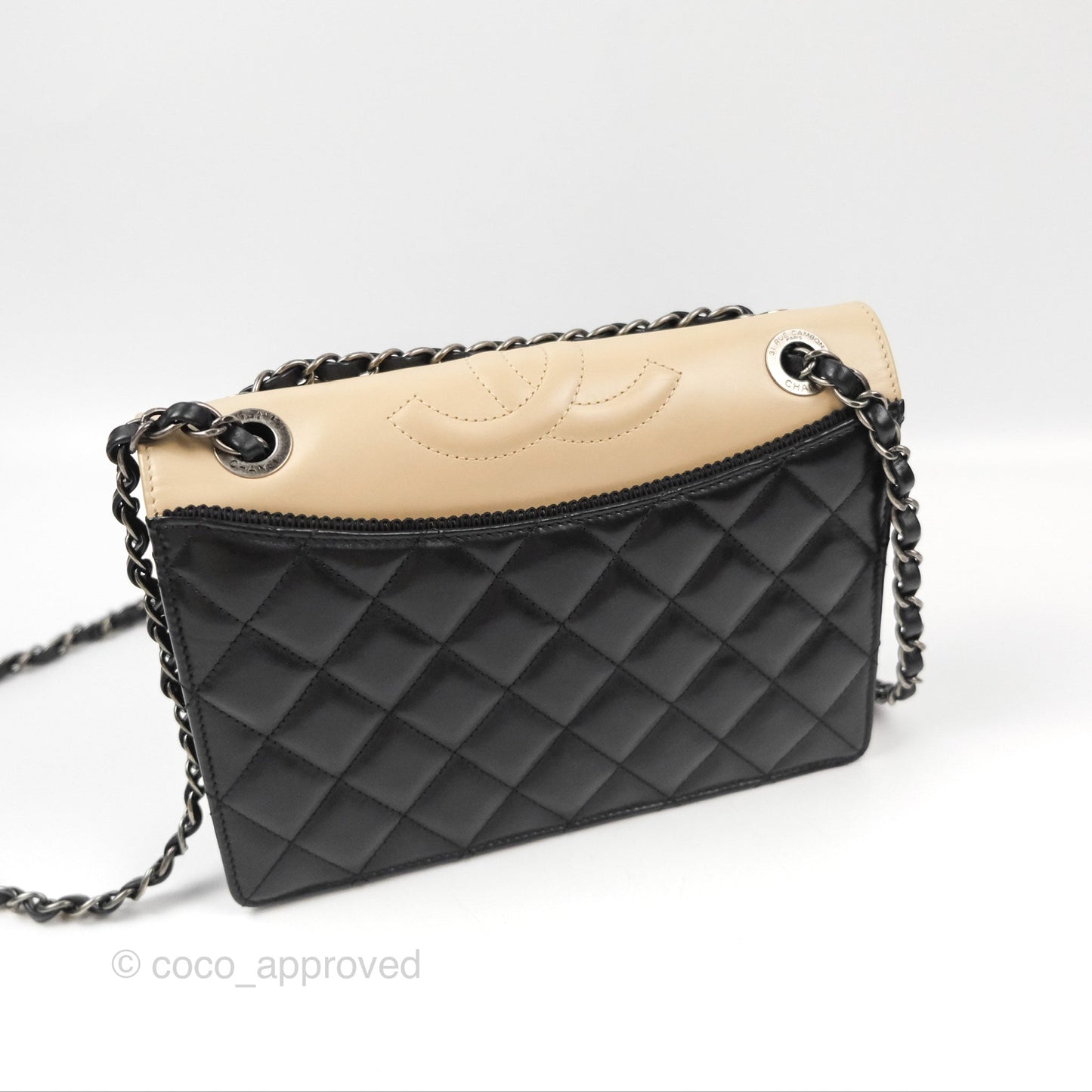 Chanel Quilted Ballerine Flap Light Beige Black Calfskin Ruthenium Hardware