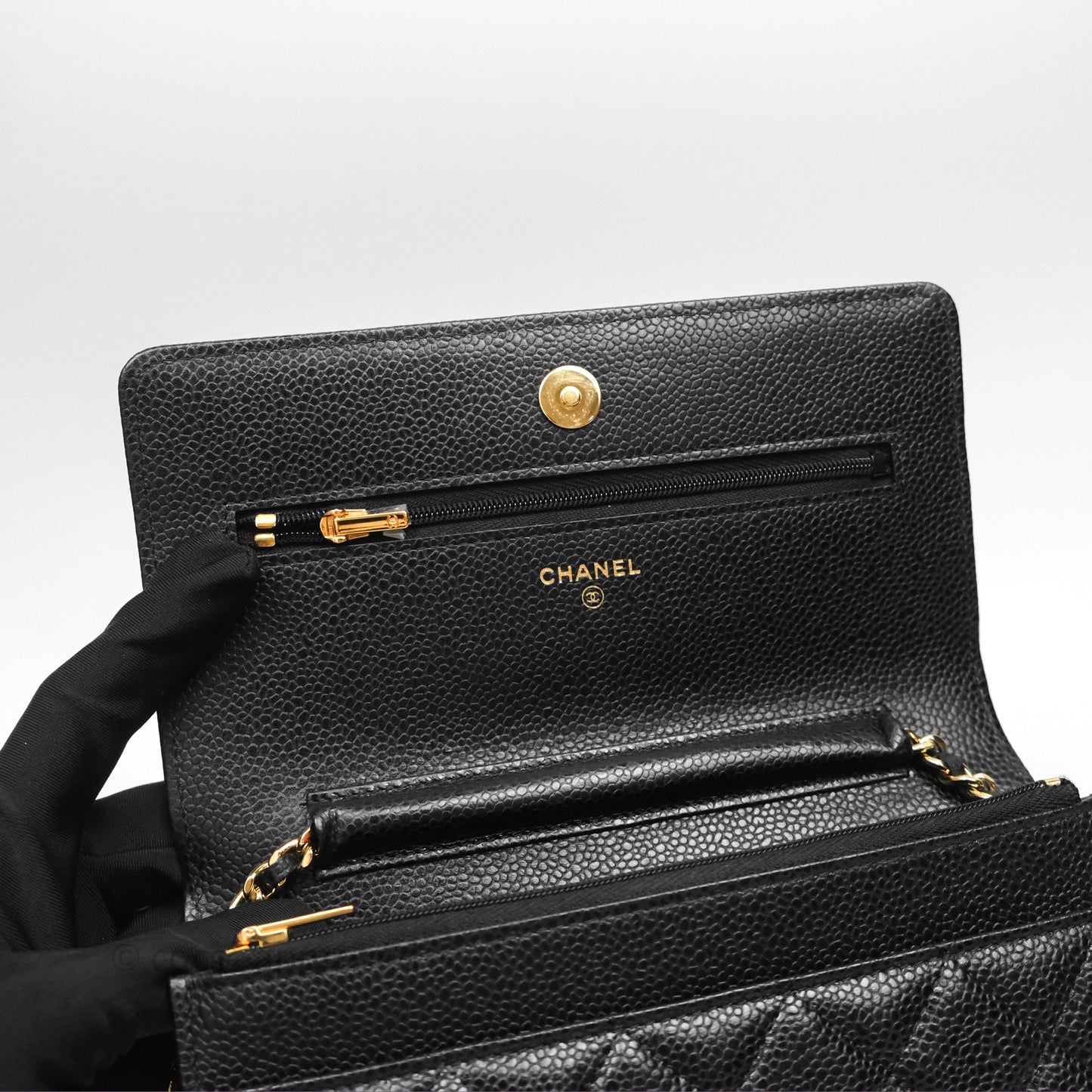 Chanel Classic Wallet On Chain WOC Quilted Black Caviar Gold Hardware