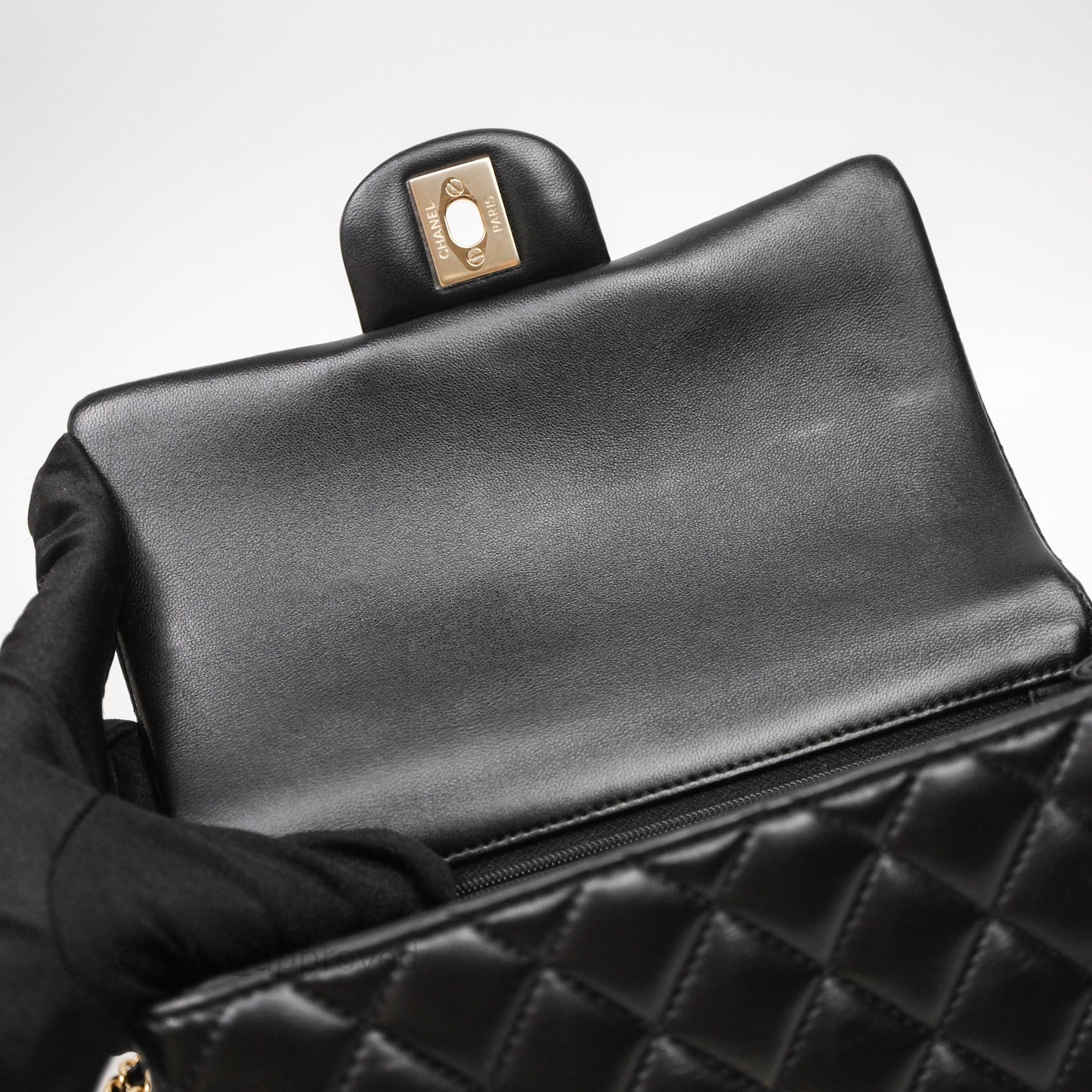 Chanel Top Handle Mini Rectangular Flap Black Lambskin Gold Hardware