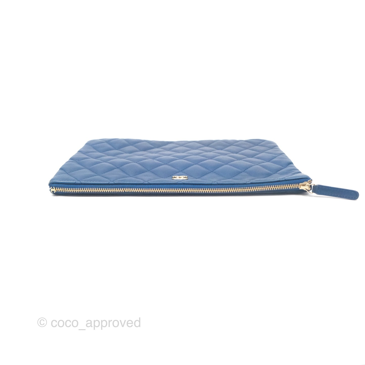 Chanel Medium Quilted O Case Blue Lambskin Gold Hardware