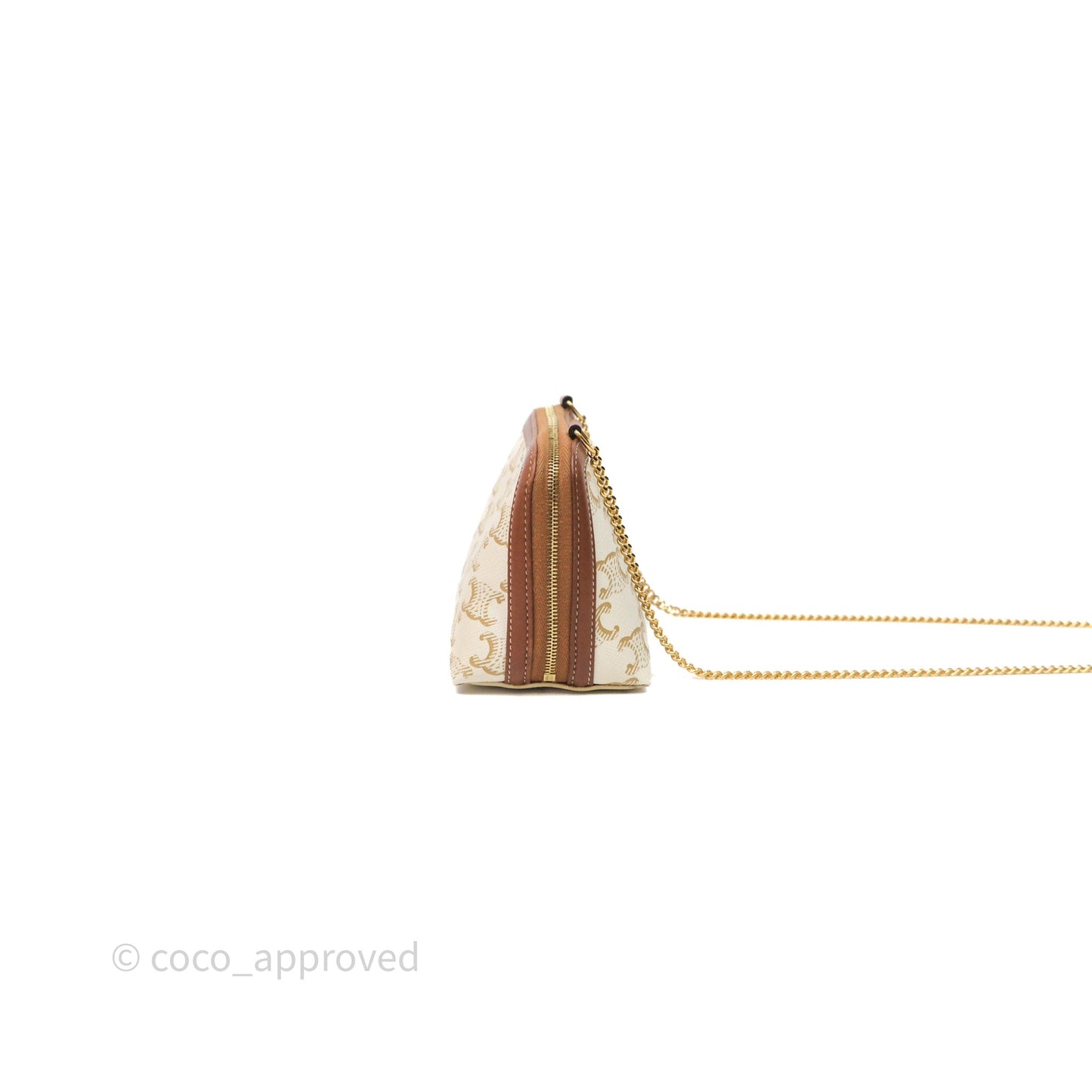 Celine Clutch With Chain Triomphe Canvas White/Tan