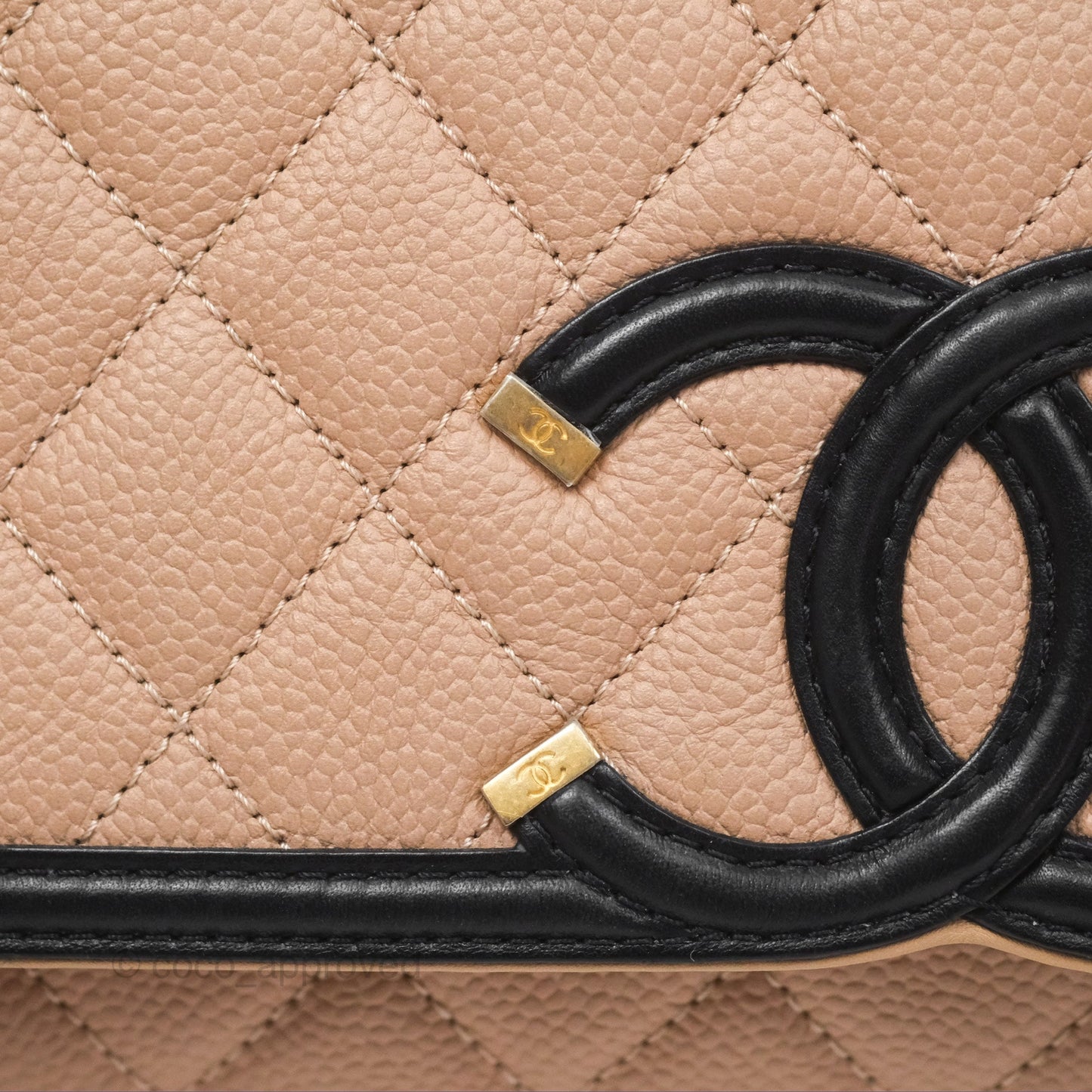 Chanel Quilted Medium CC Filigree Flap Beige Black Caviar