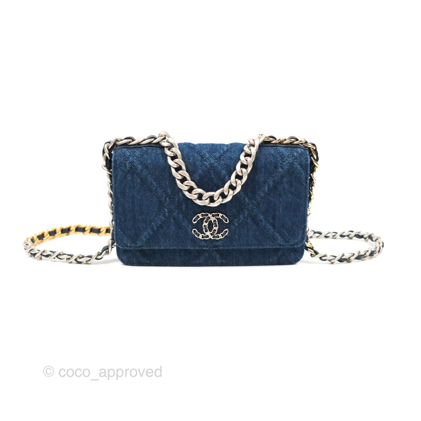 Chanel 19 Wallet on Chain WOC Blue Denim Mixed Hardware