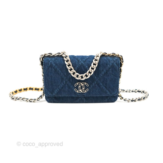 Chanel 19 Wallet on Chain WOC Blue Denim Mixed Hardware