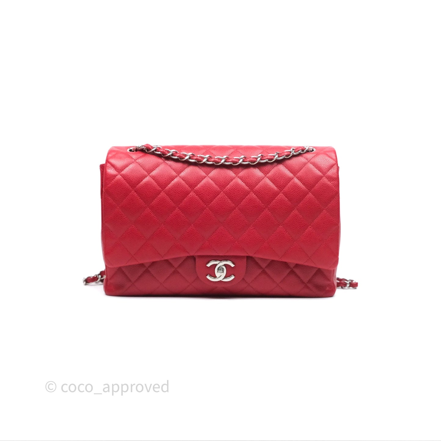 Chanel Quilted Maxi Double Flap Red Caviar Silver Hardware⁣⁣