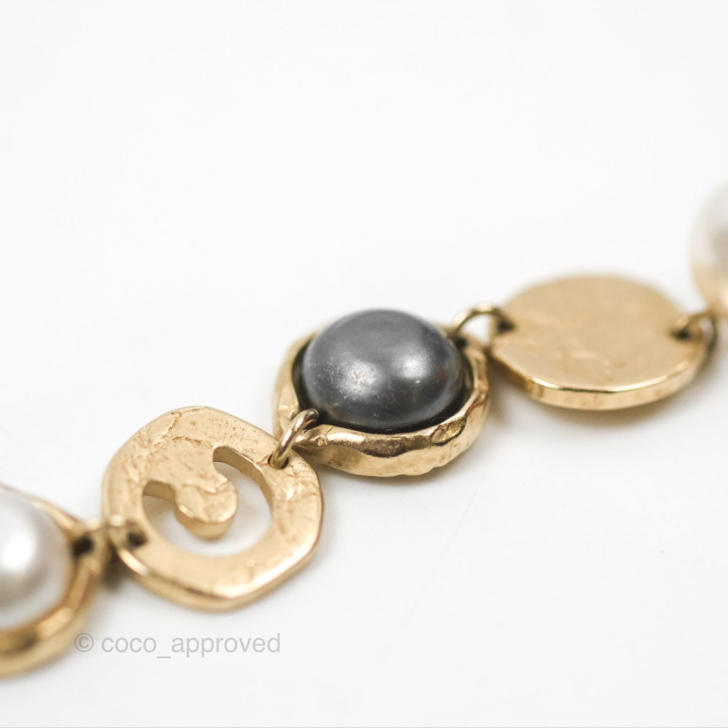 Chanel CC Coco Pearl Round Chain Long Earrings Gold Tone 19A