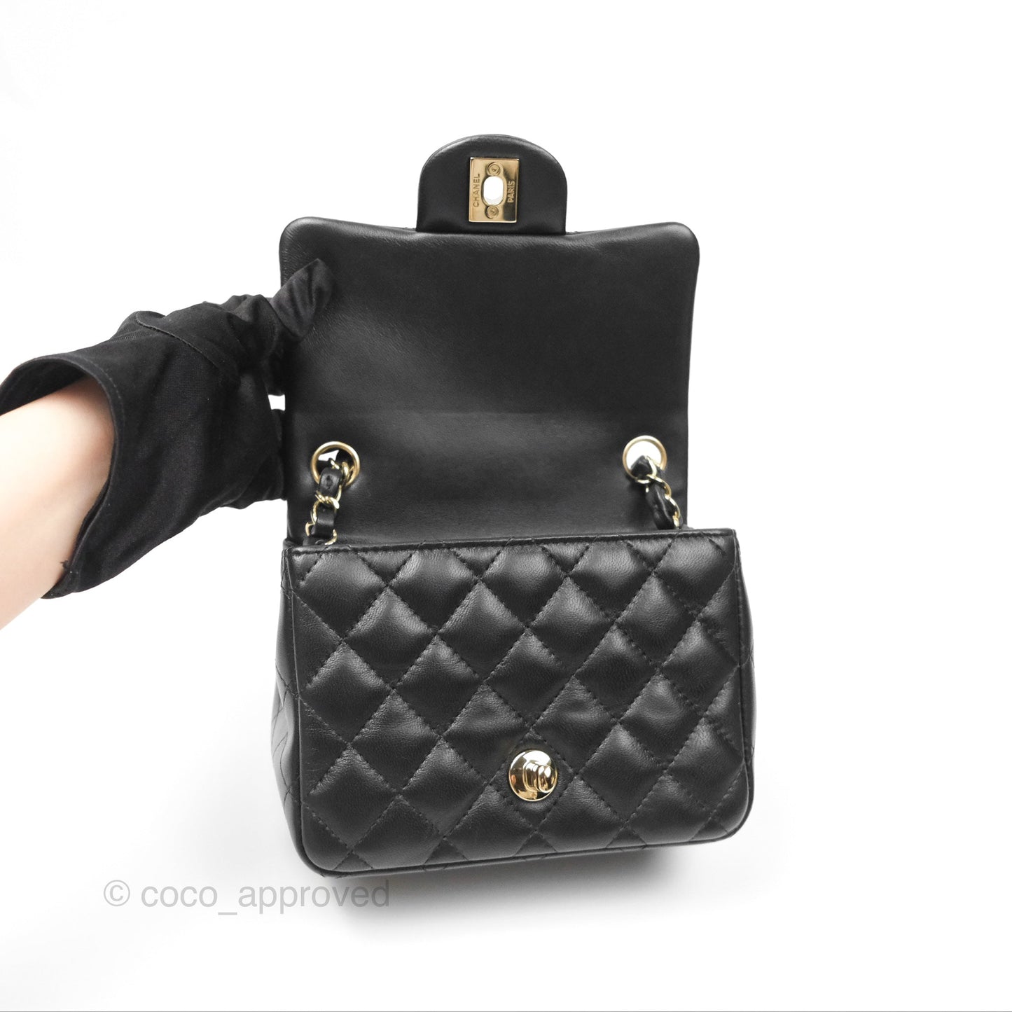 Chanel Mini Square Flap Bag Quilted Black Lambskin Gold Hardware
