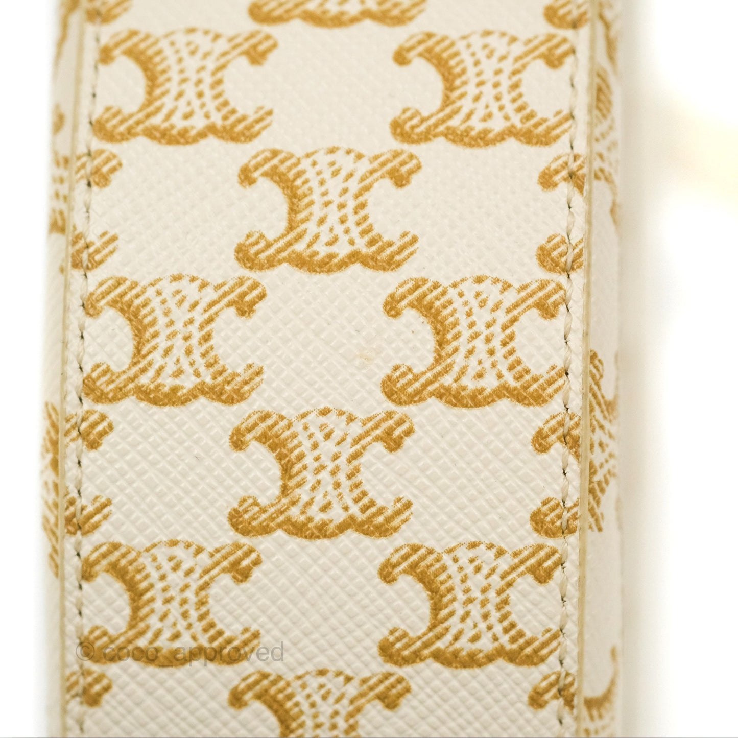 Celine Round Purse on Strap Triomphe Canvas White Calfskin