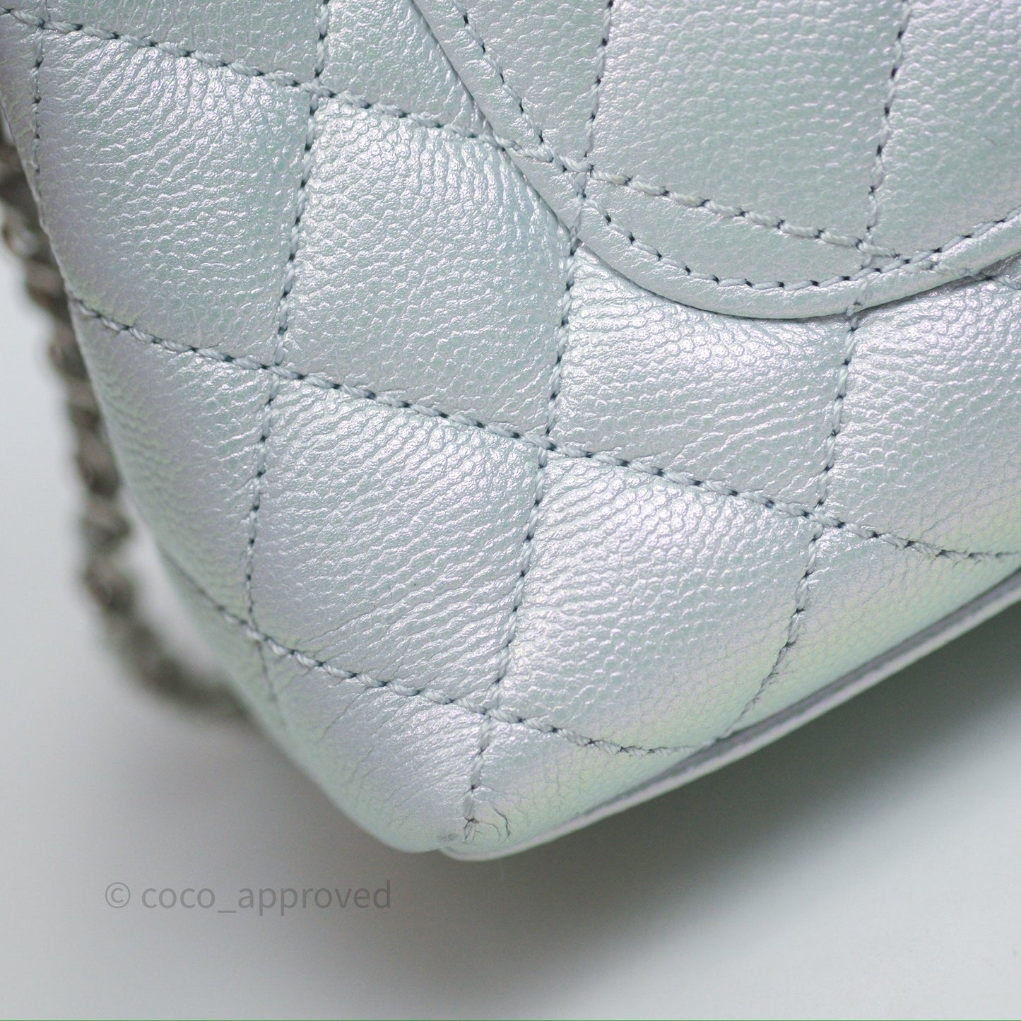 Chanel Mini Coco Handle Quilted Iridescent Light Blue Caviar Rainbow Hardware